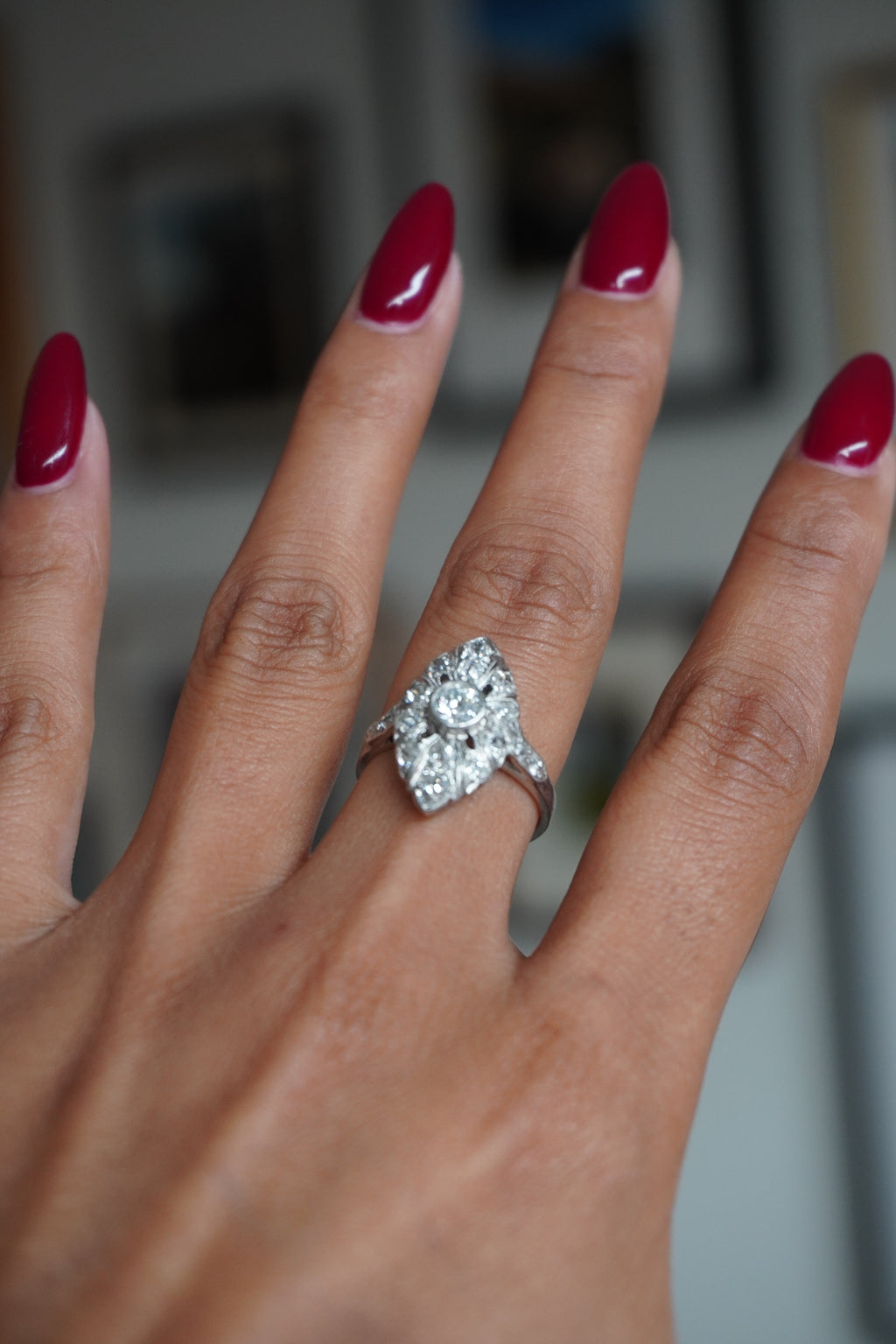 Platinum Antique Art Deco Old Mine Cut Diamond (0.82 ctw) Ring Sz 6 (5.45 g)