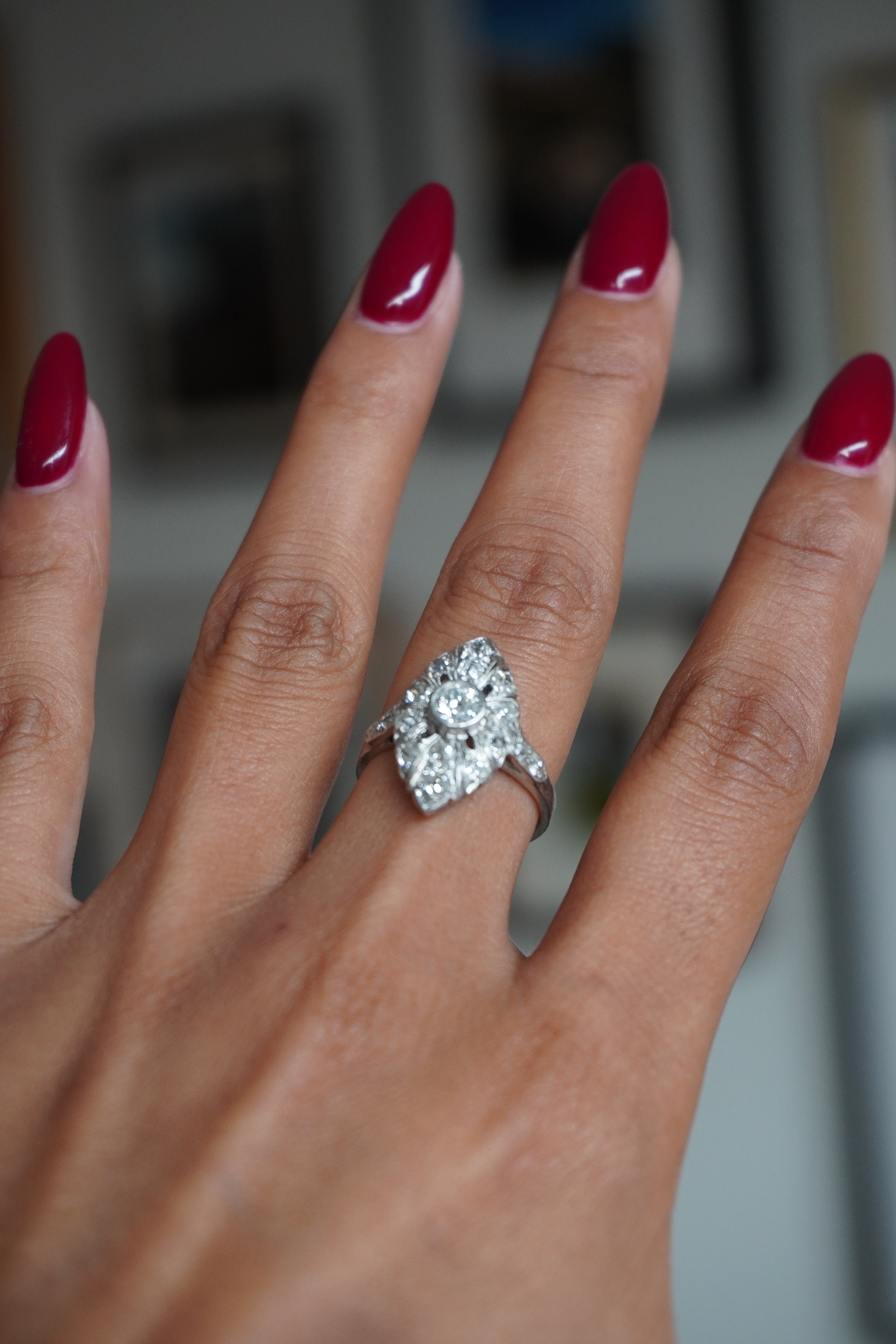 Platinum Antique Art Deco Old Mine Cut Diamond (0.82 ctw) Ring Sz 6 (5.45 g)