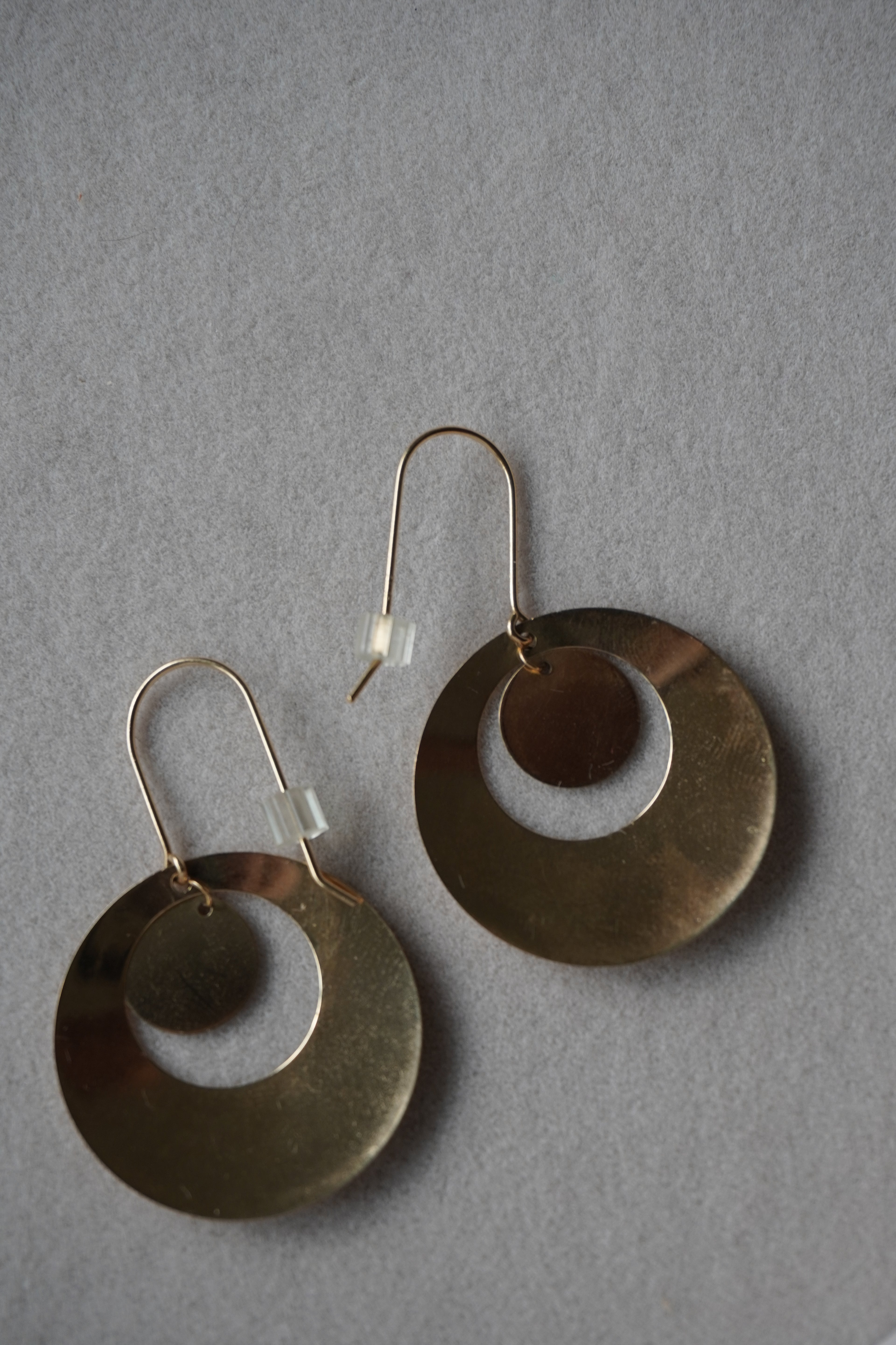 14K Yellow Gold Dangle Hoop Earrings (Silicone Backs)