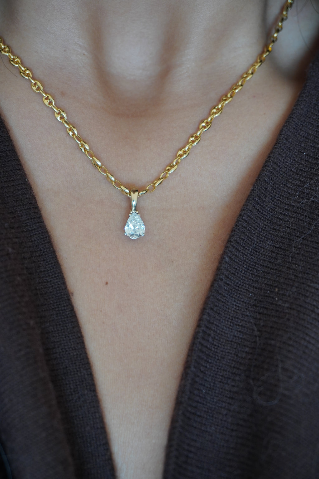 14K Natural Pear Cut Diamond (~1.25 tcw) Pendant