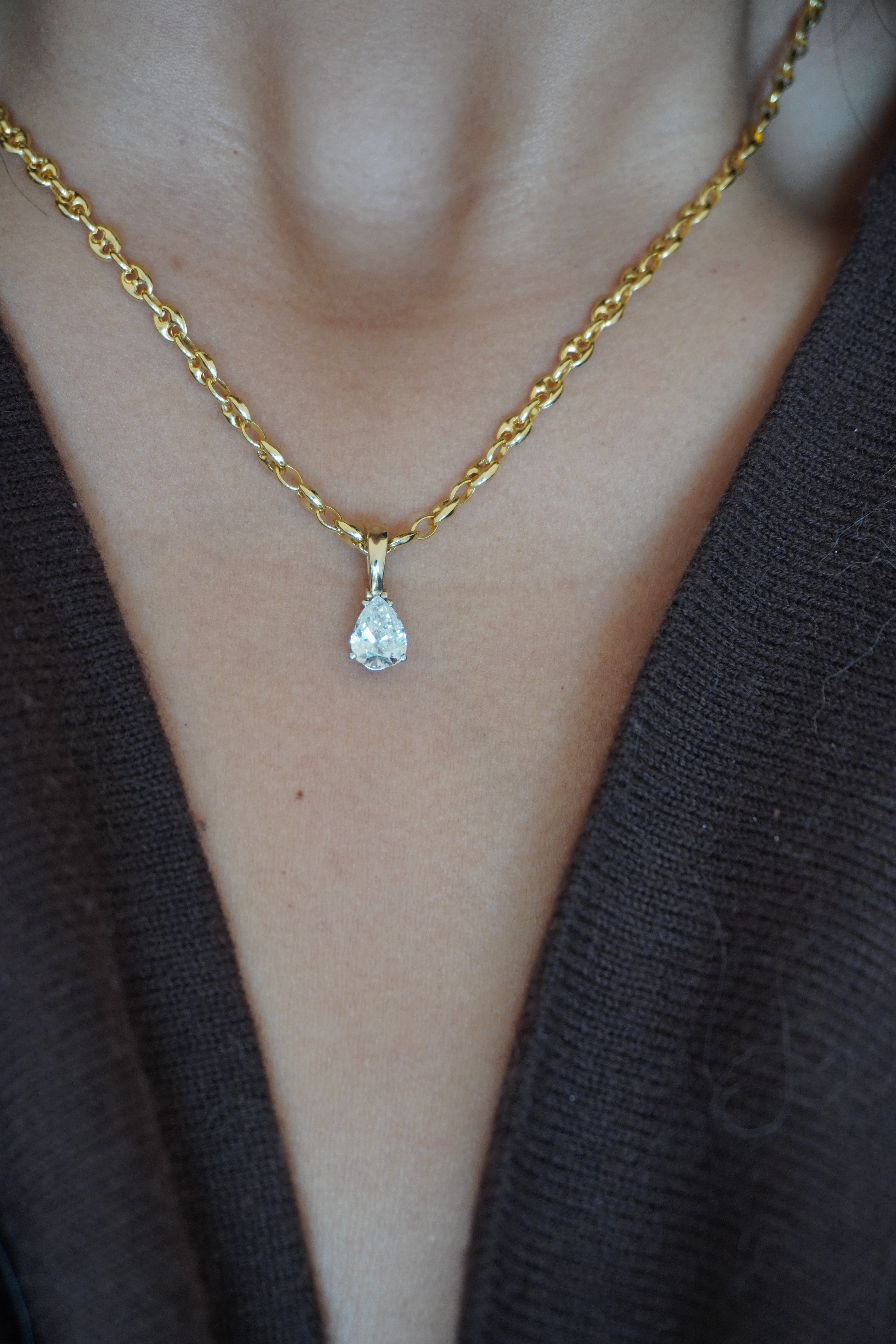 14K Natural Pear Cut Diamond (~1.25 tcw) Pendant