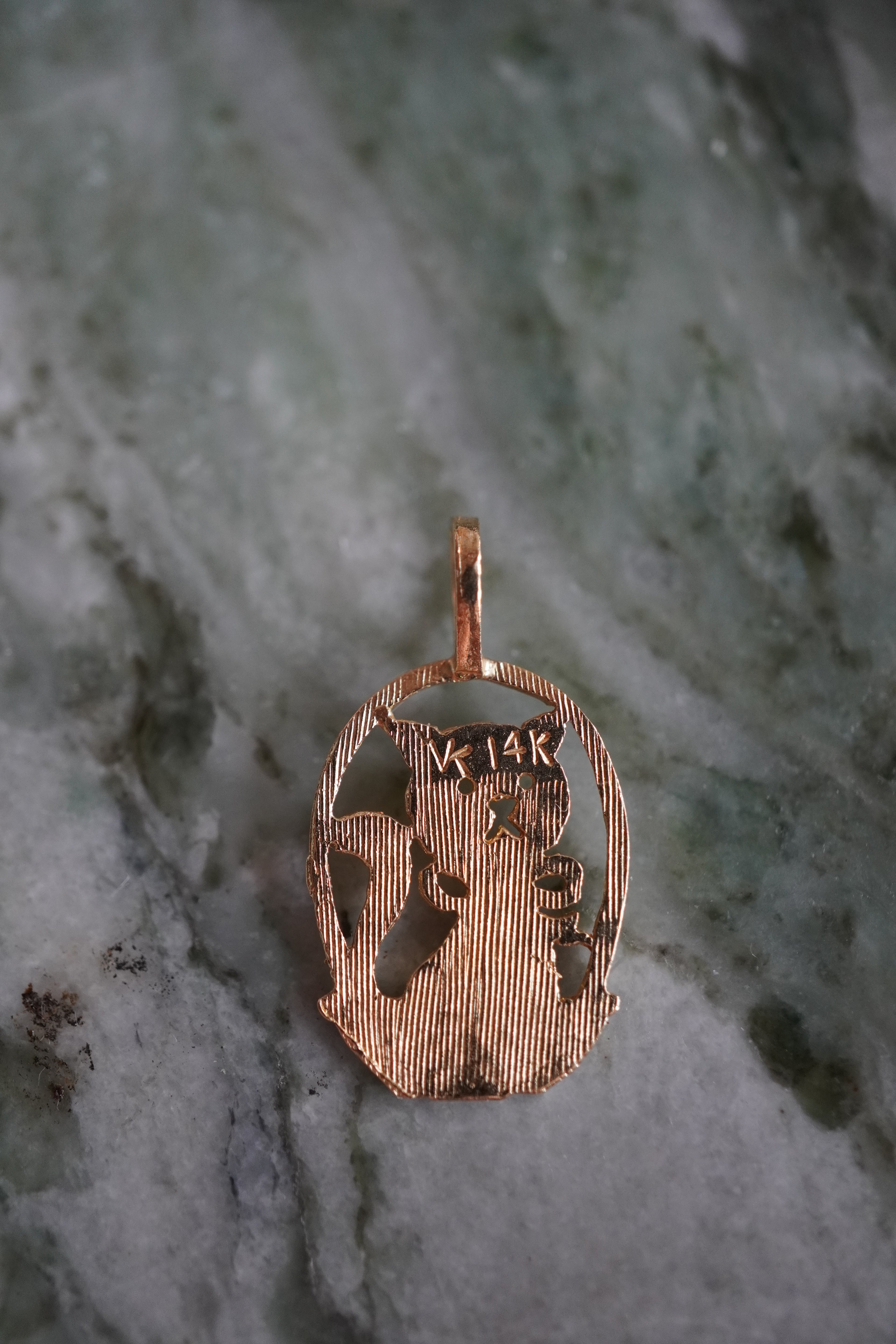 14K Yellow Gold Cat Basket Pendant