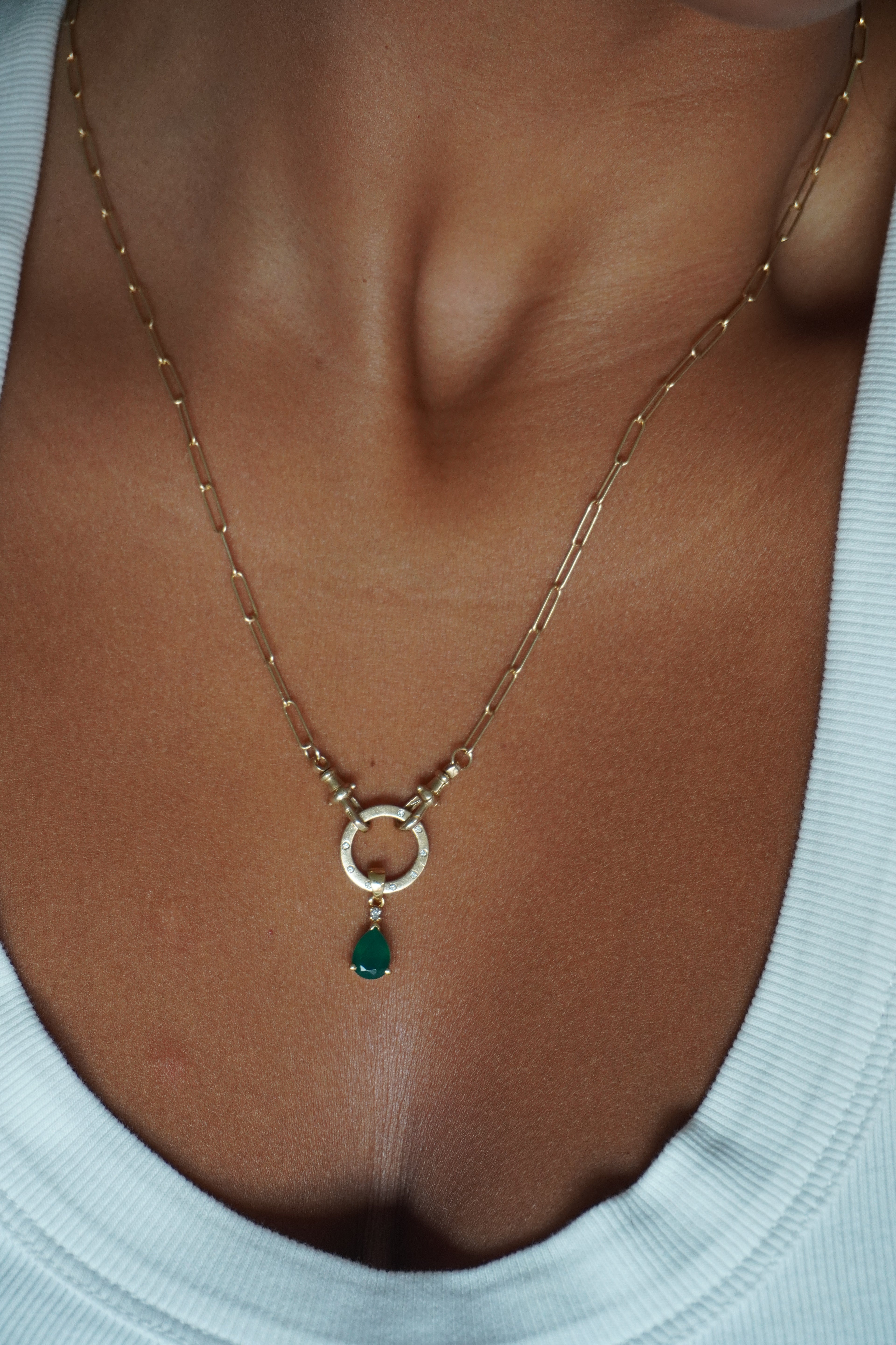 18K Yellow Gold Emerald Diamond Pendant