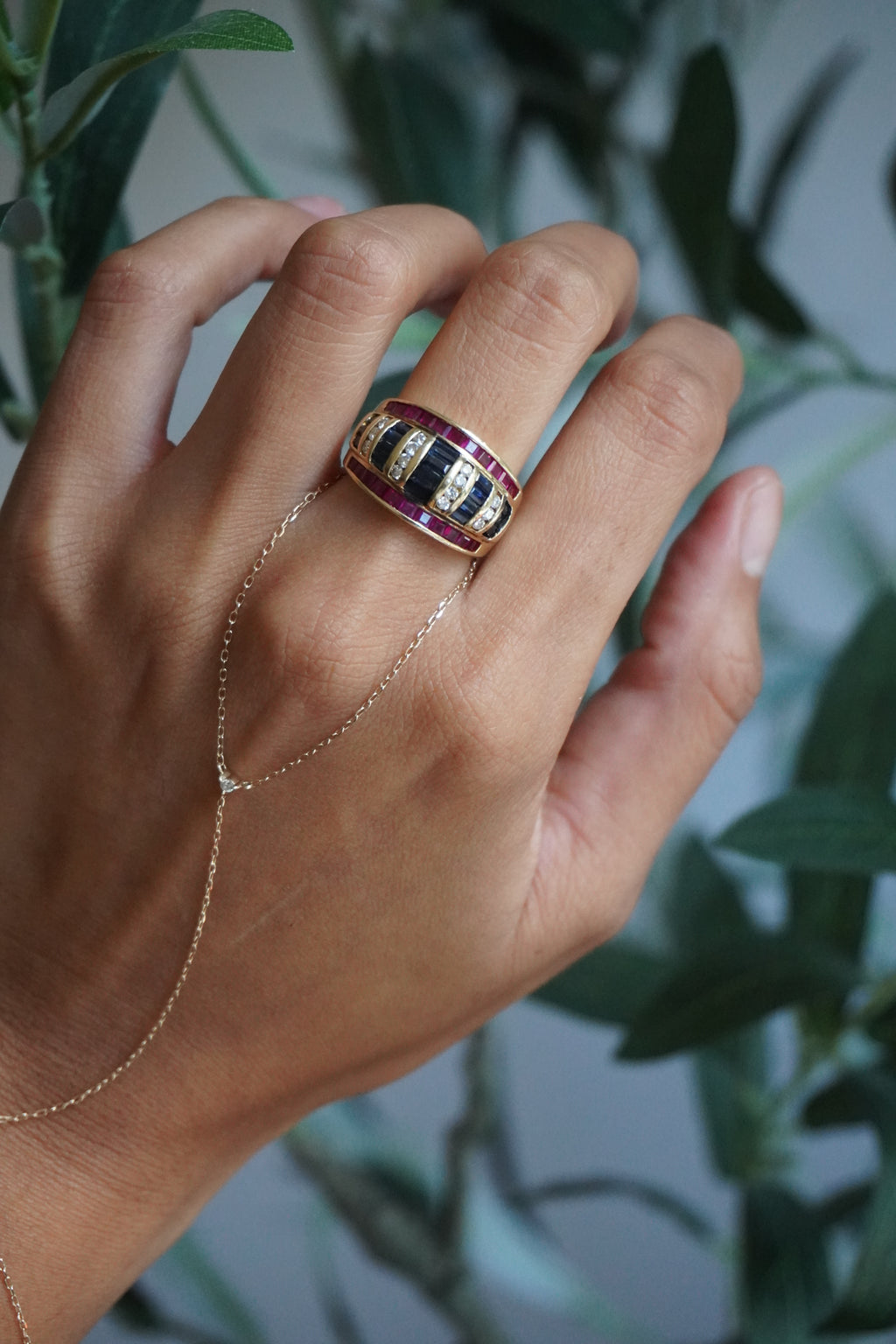 14K Yellow Gold Ruby Sapphire Diamond Ring Sz 7 (7 g)