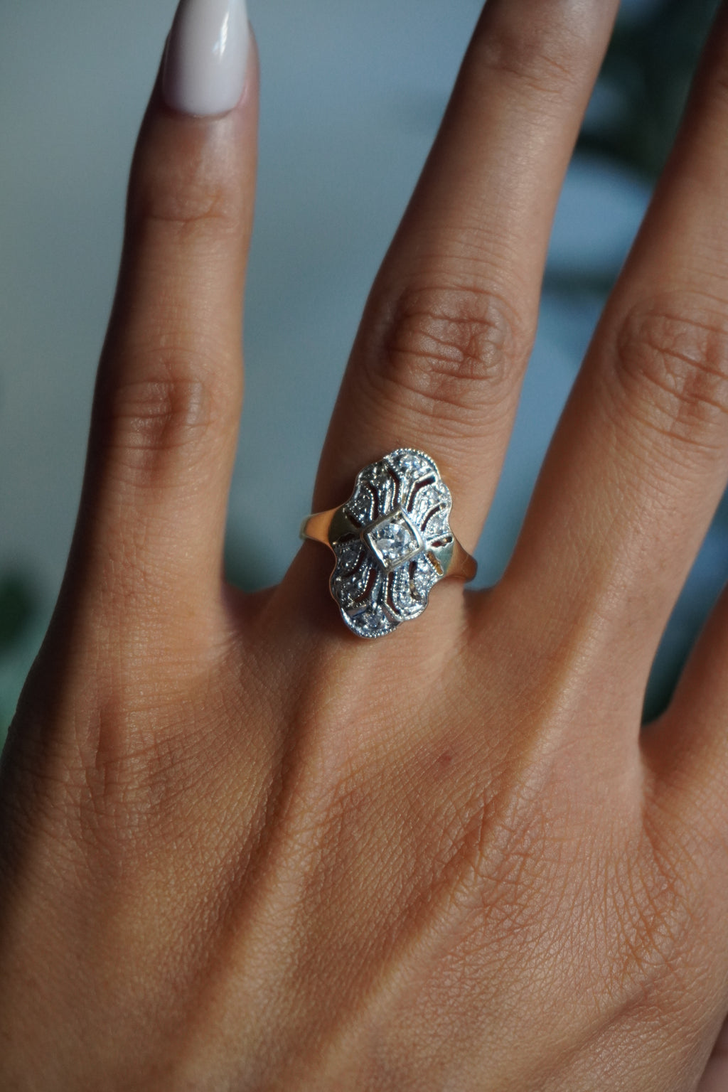 14K Yellow Gold Diamond (0.25 ctw) Filigree Ring Sz 5 (3 g)