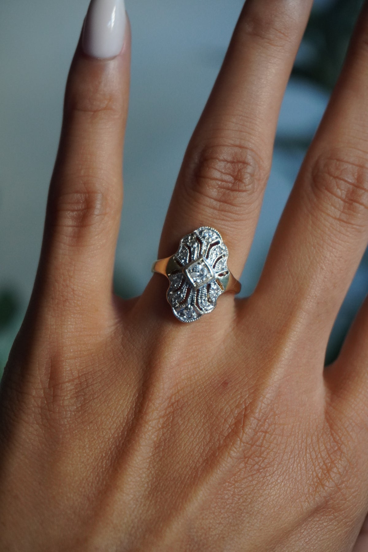14K Yellow Gold Diamond (0.25 ctw) Filigree Ring Sz 5 (3 g)