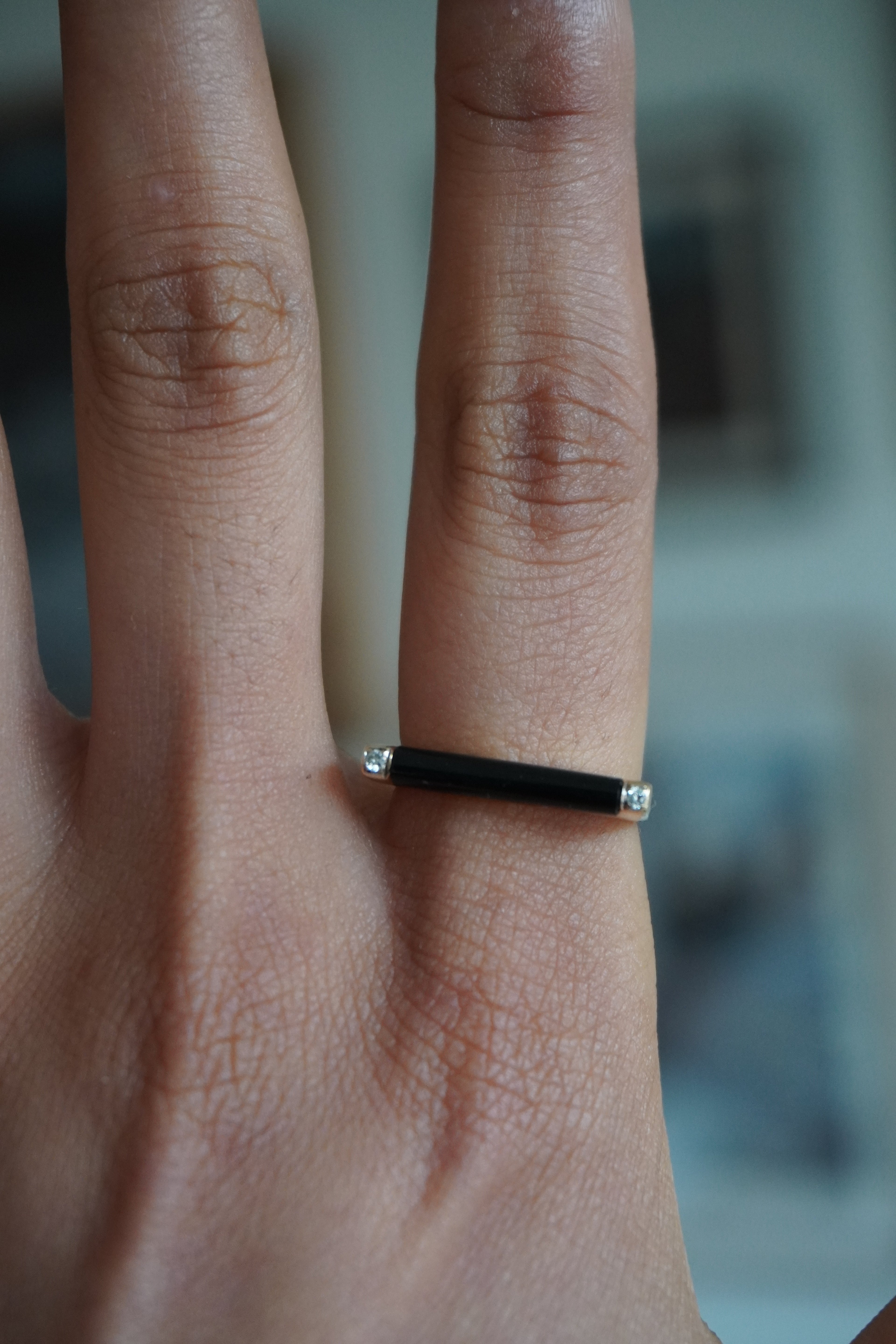 14K Yellow Gold Onyx Diamond Ring Sz 6.5