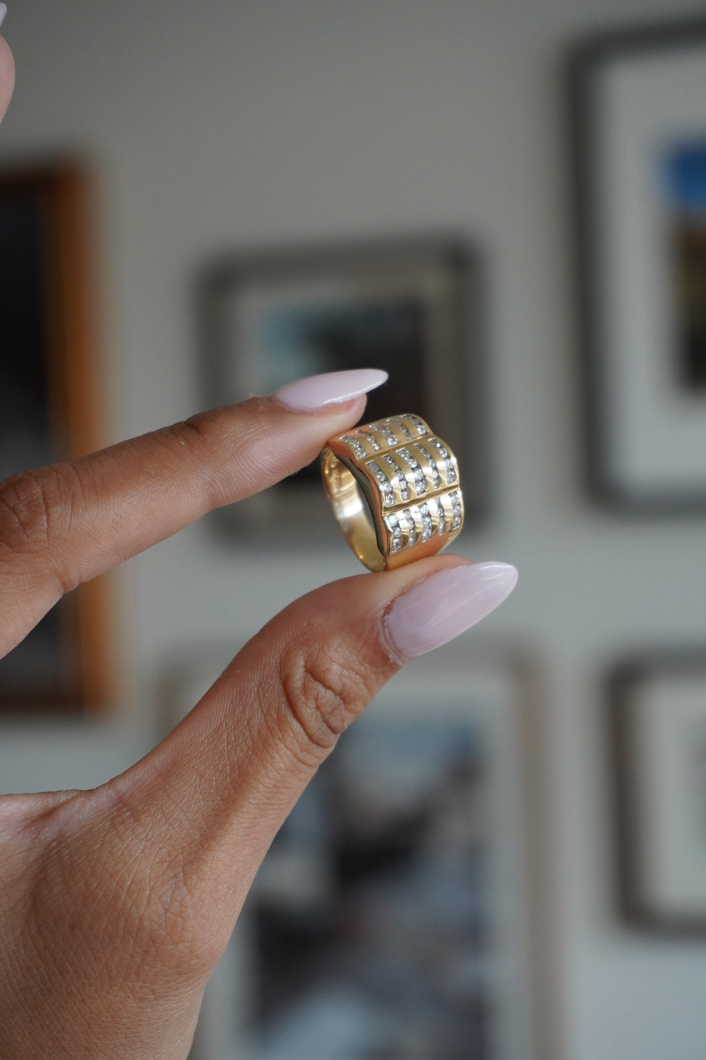 14K Yellow Gold Diamond ( ~1.00 ctw) Wave Ring Sz 7.25