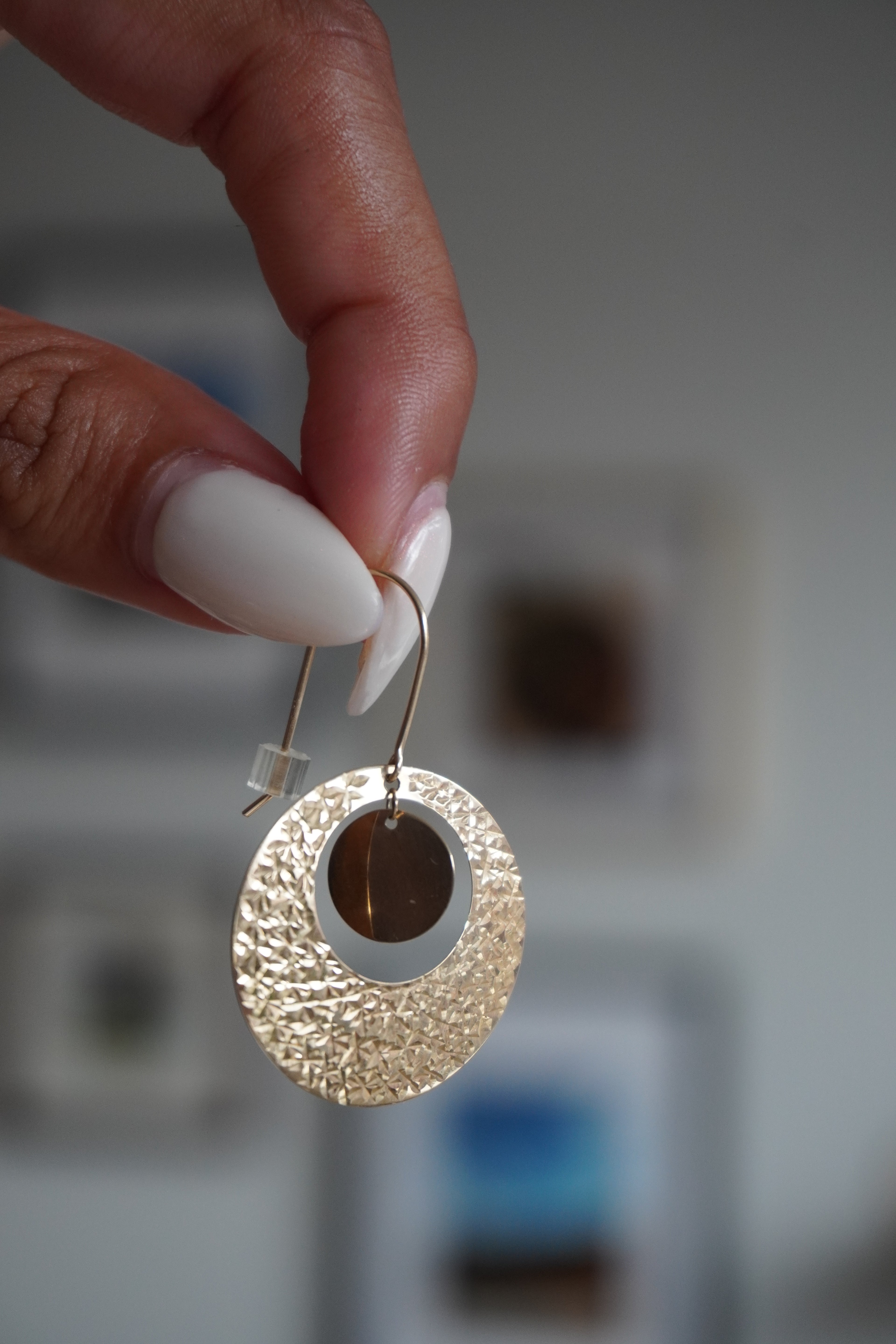14K Yellow Gold Dangle Hoop Earrings (Silicone Backs)