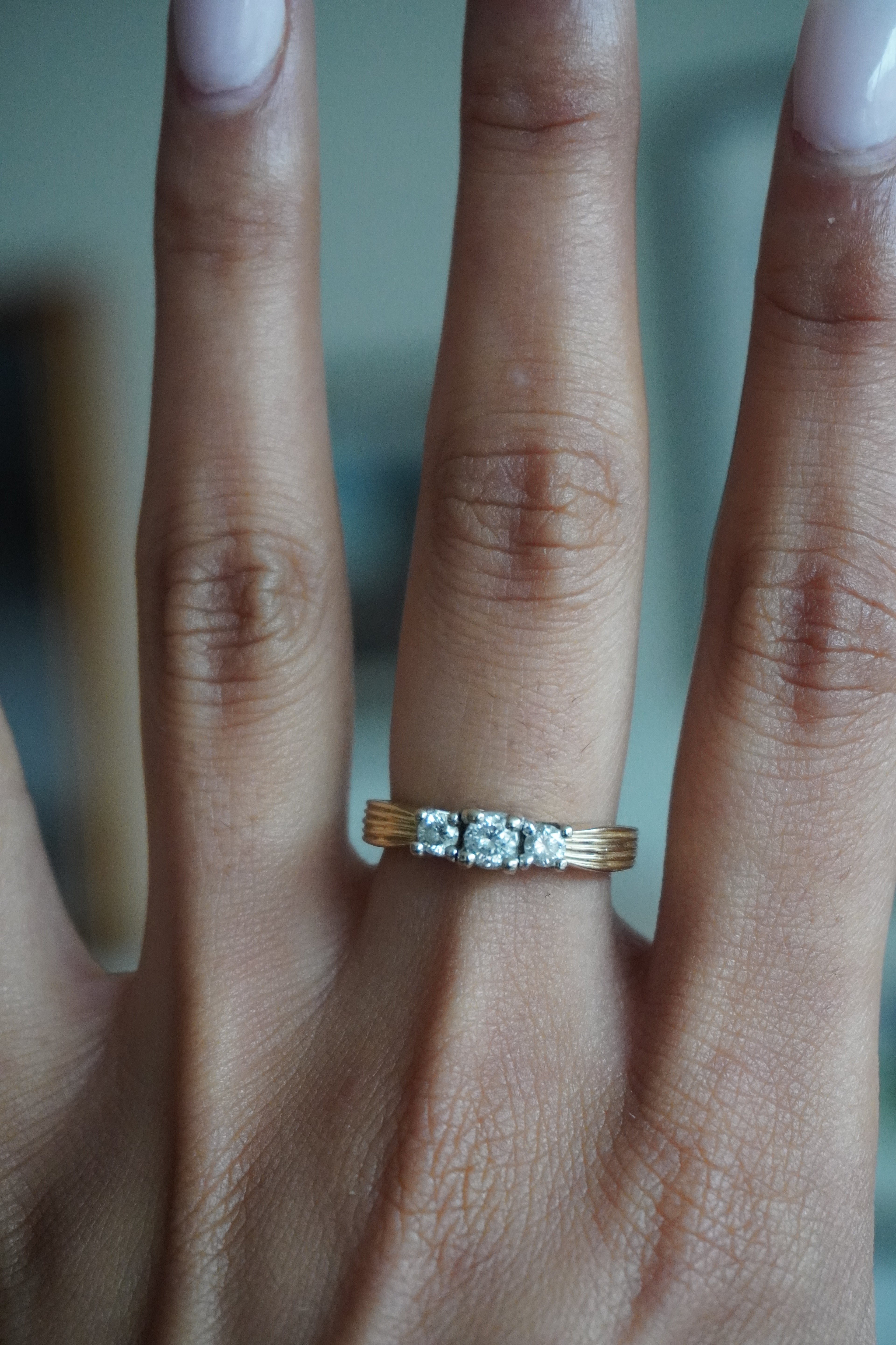 14K Yellow Gold 3 Diamond Ring (RBC .48 ctw I/SI) Size 5.75