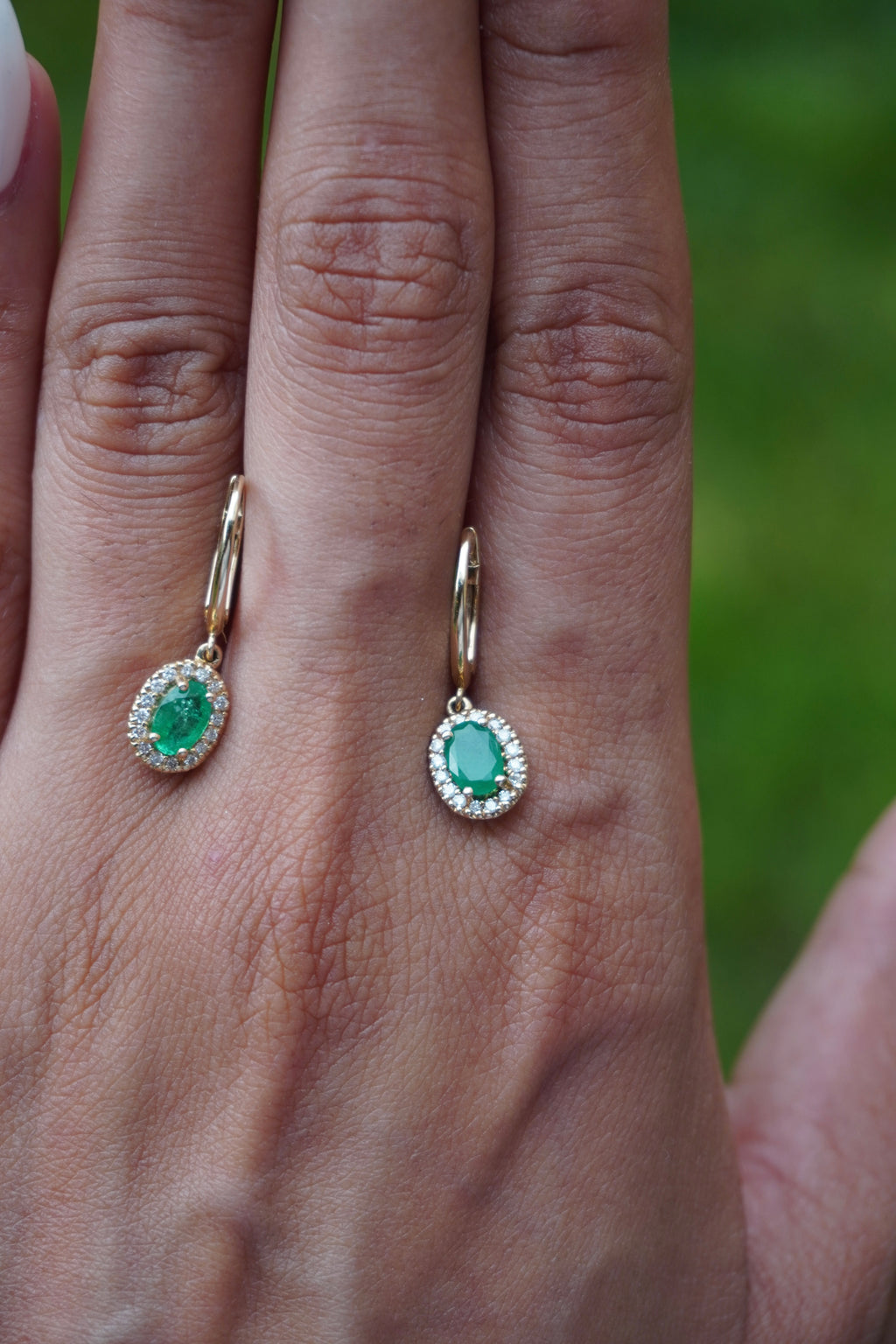 14K Yellow Gold Emerald (0.80 ctw) Diamond (0.24 ctw) Lever Back Earrings .55”