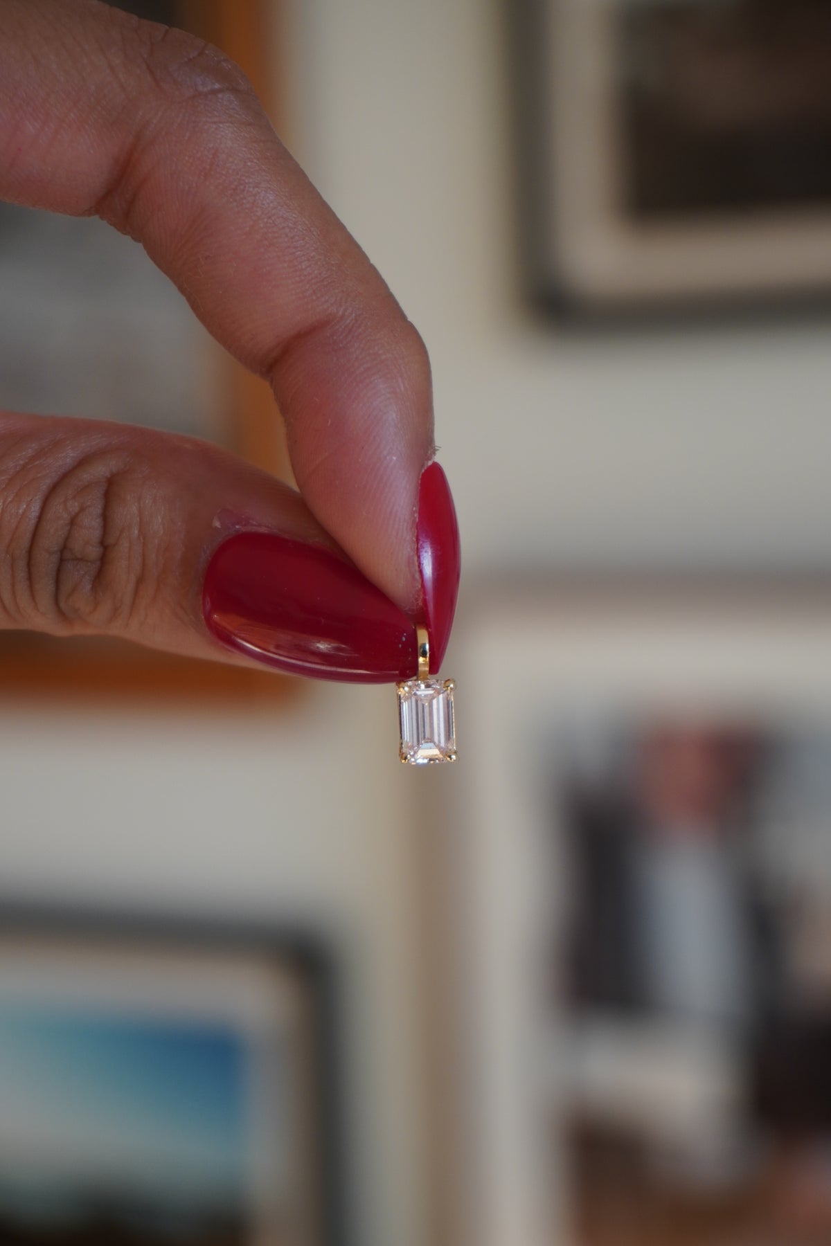 14K Yellow Gold Fancy Intense Pink Emerald Cut 0.80 ct Lab-Grown Diamond Pendant (VS 1)
