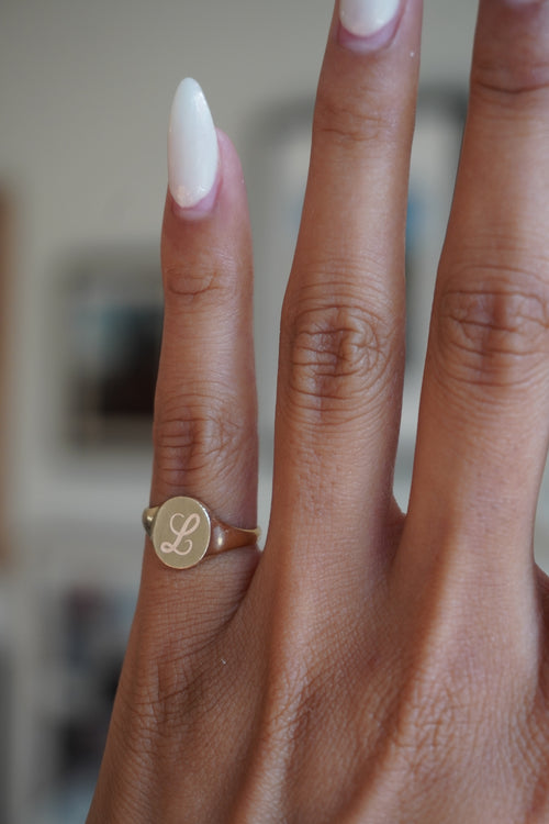 10K Yellow Gold "L" Initial Pinky Signet Ring Sz 3.5