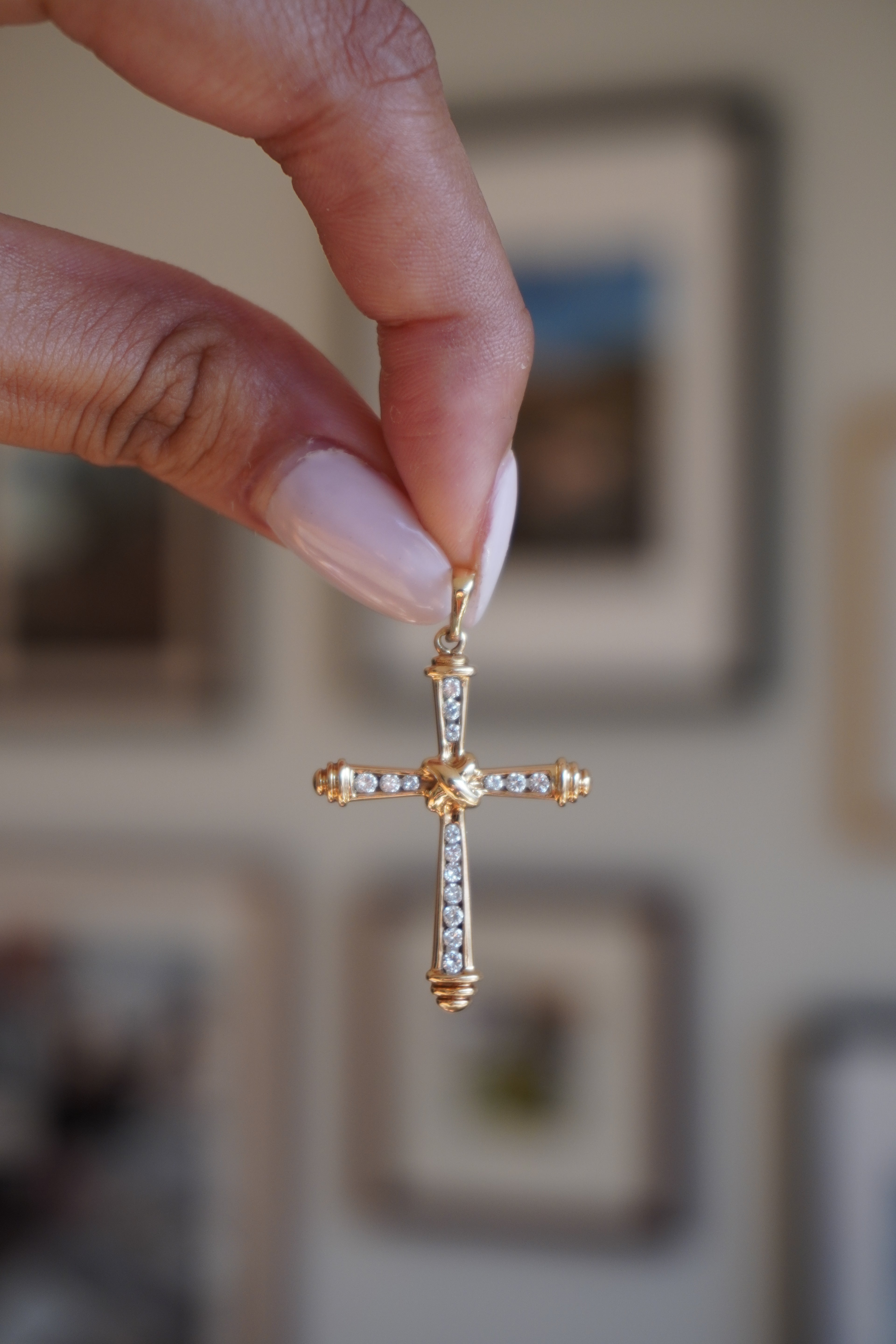 14K Yellow Gold Diamond Cross Pendant