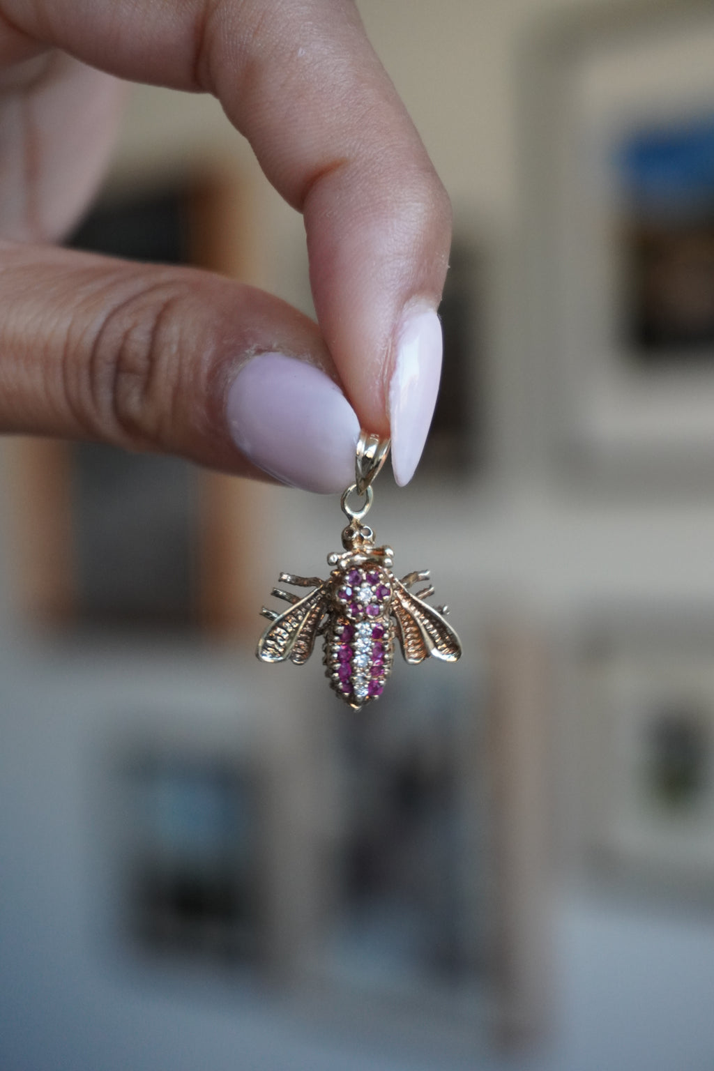 14K Yellow Gold Ruby Diamond Bee Pendant