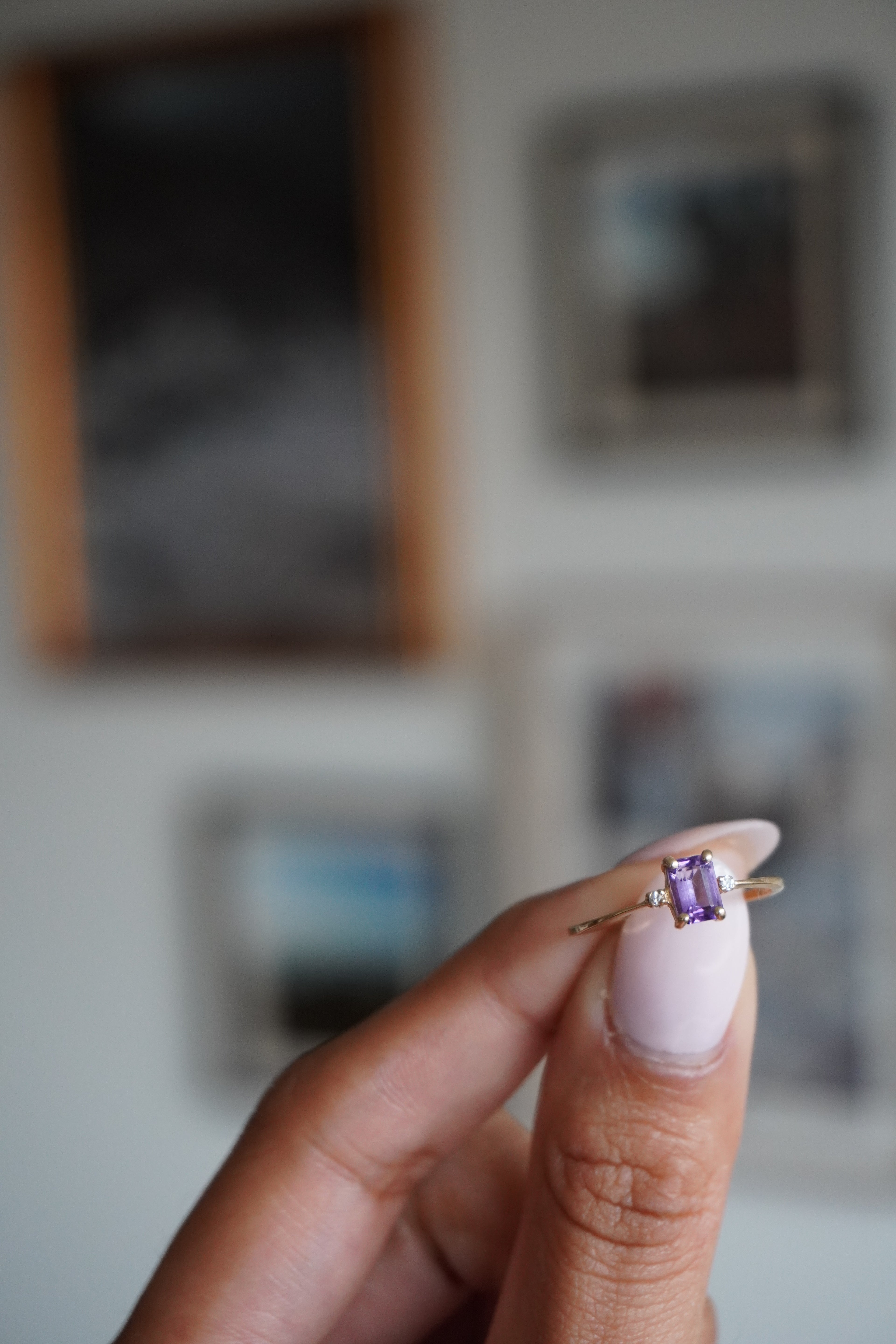 14K Yellow Gold Amethyst Diamond Ring Sz 7.5