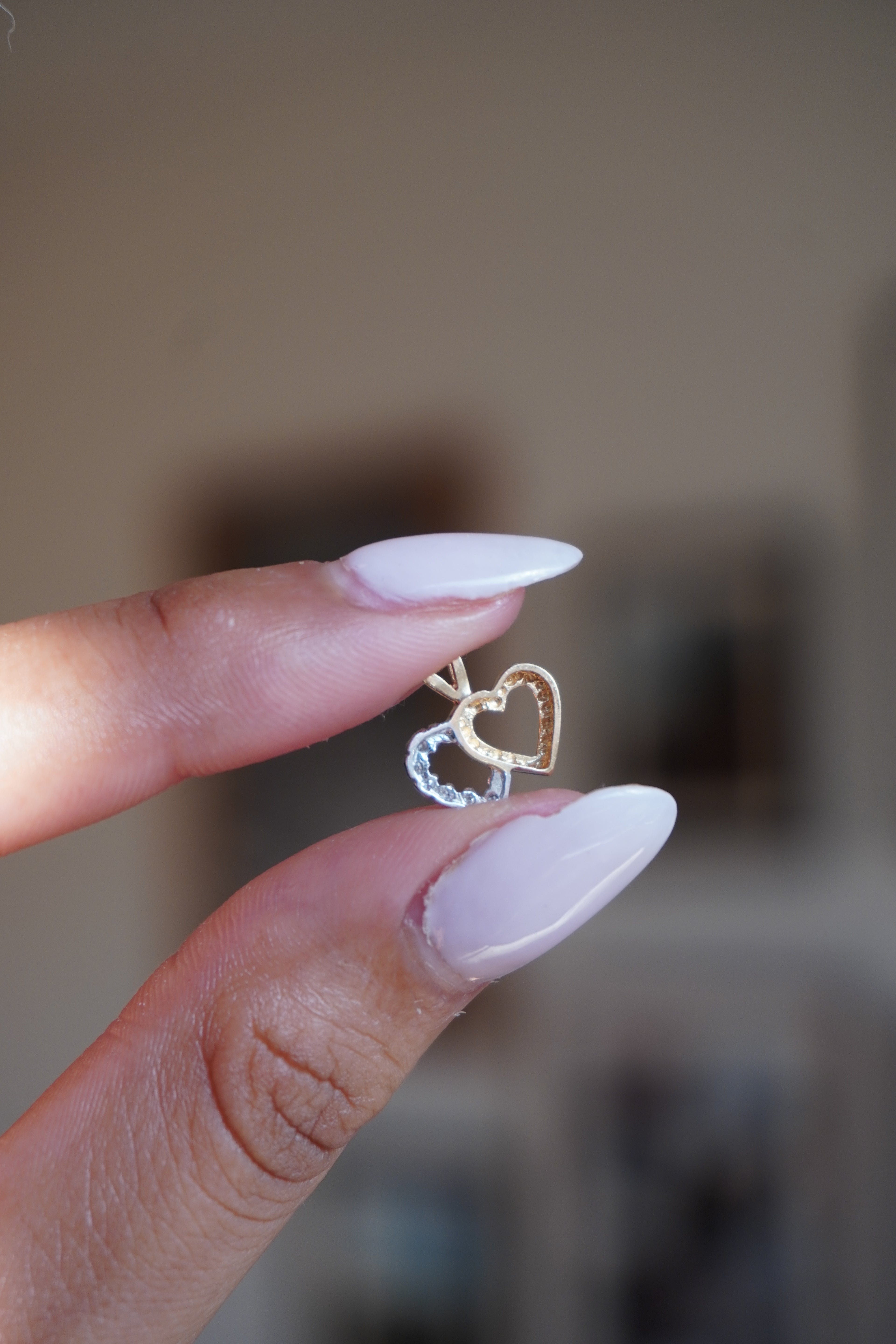 14K Yellow Gold Double Heart Diamond Pendant