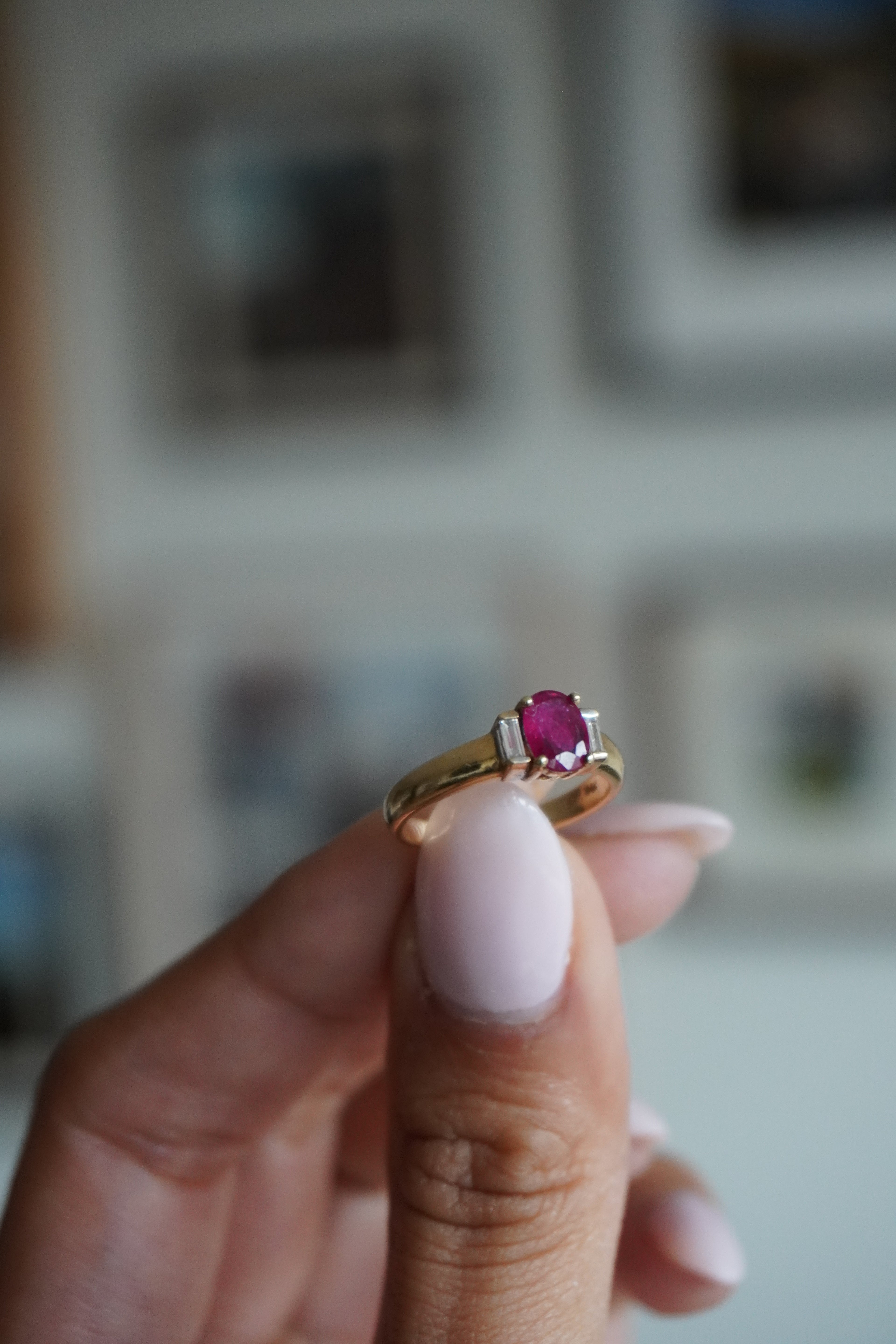 14K Yellow Gold Ruby (.45 tcw) Diamond (.10 tcw) Ring Sz 4.75