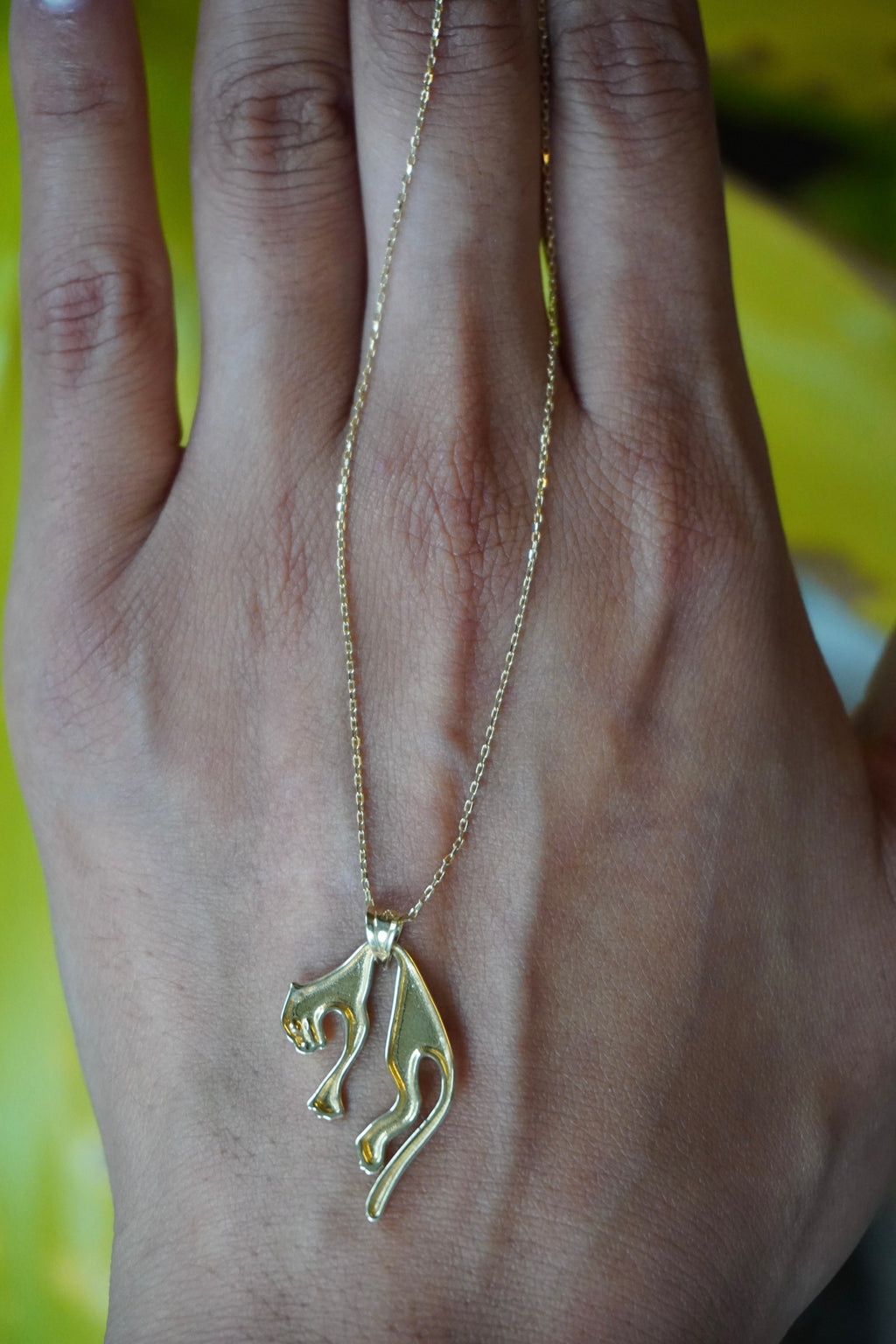 14K Yellow Gold Hanging Panther Necklace 16"