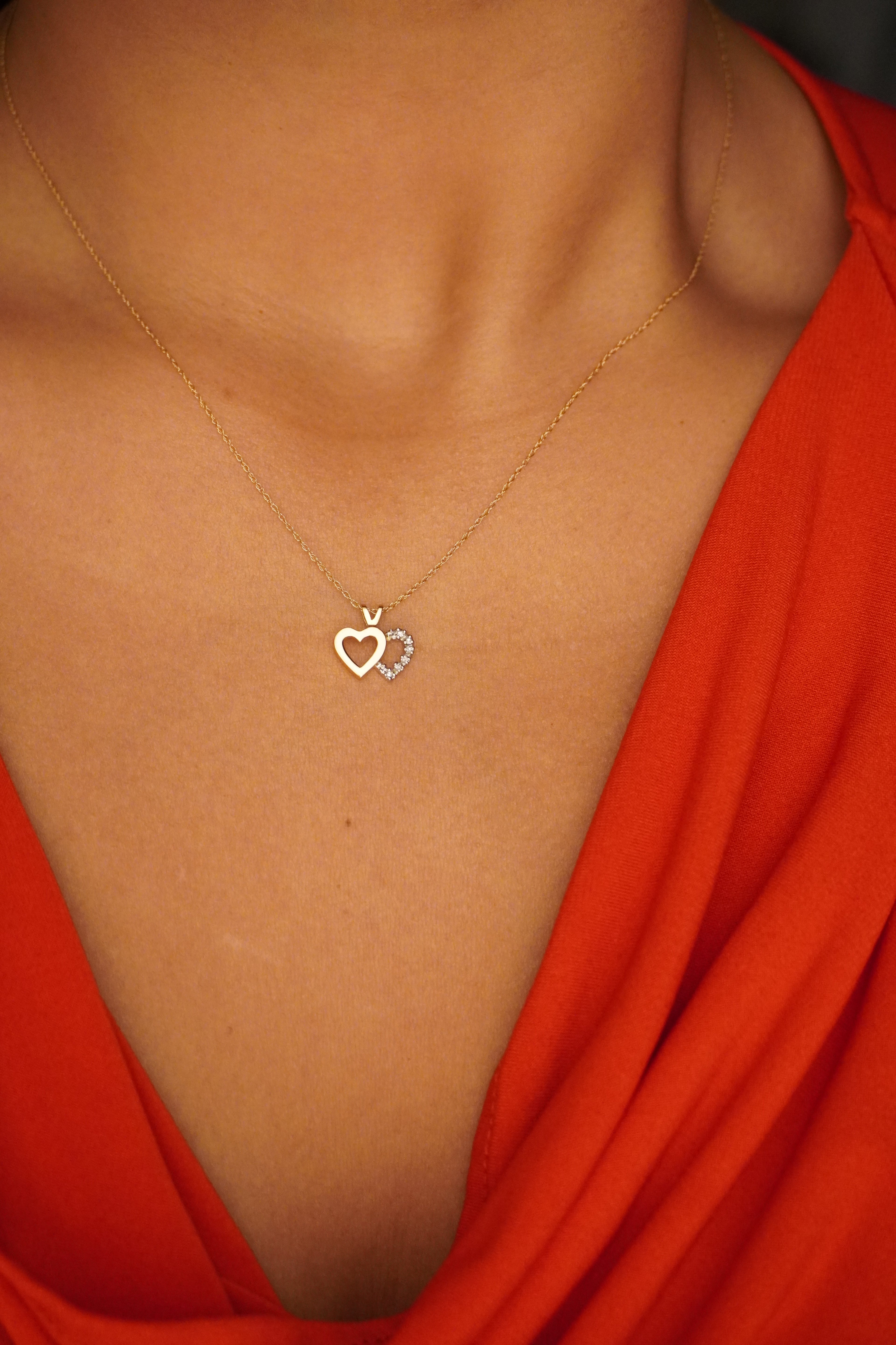 14K Yellow Gold Double Heart Diamond Pendant