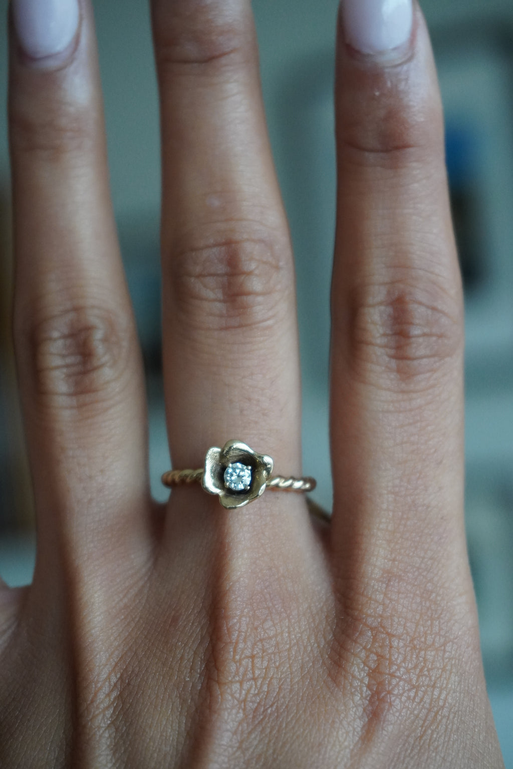 14K Yellow Gold Diamond Flower Ring Sz 6.5