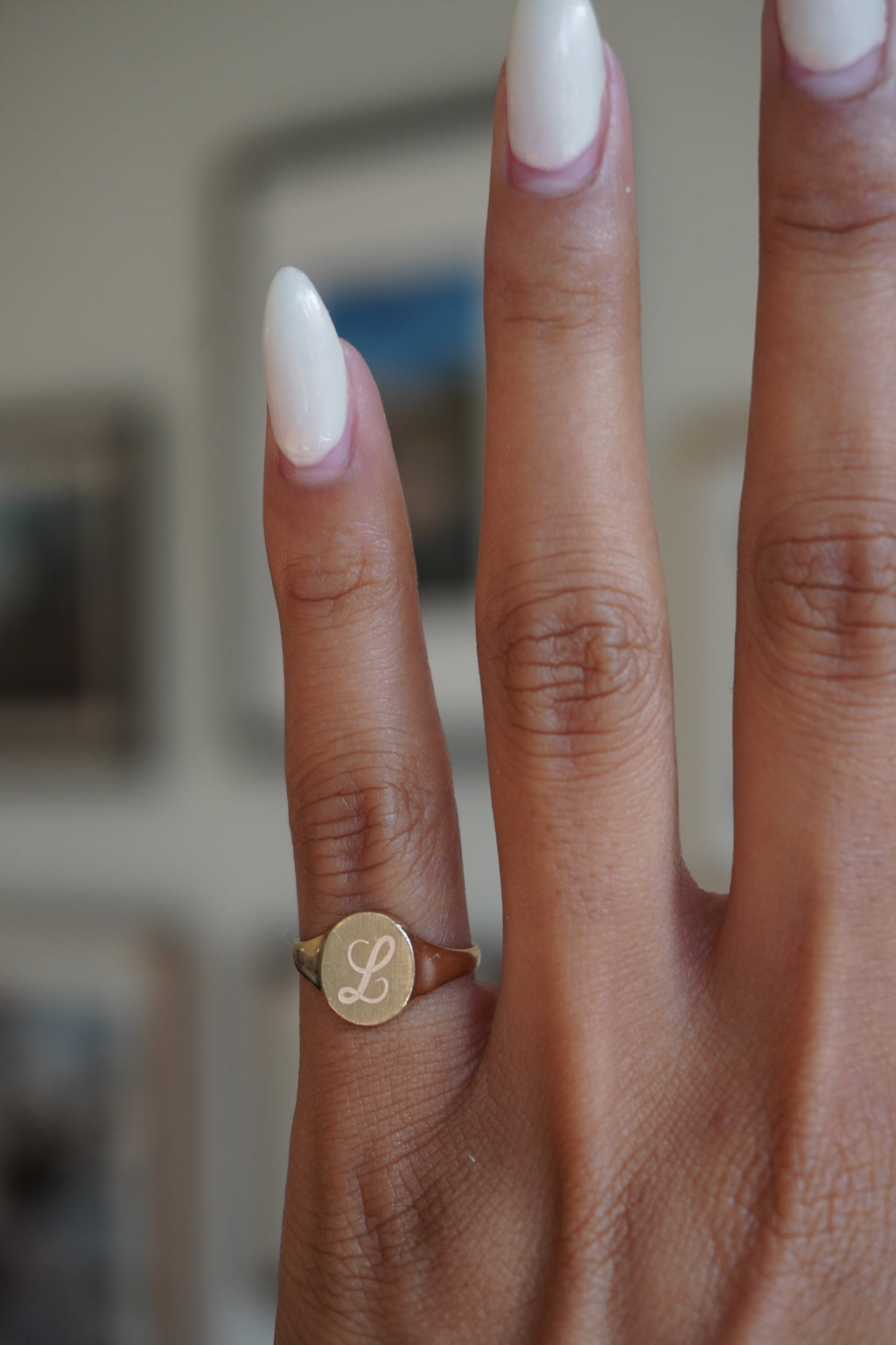 10K Yellow Gold "L" Initial Pinky Signet Ring Sz 3.5