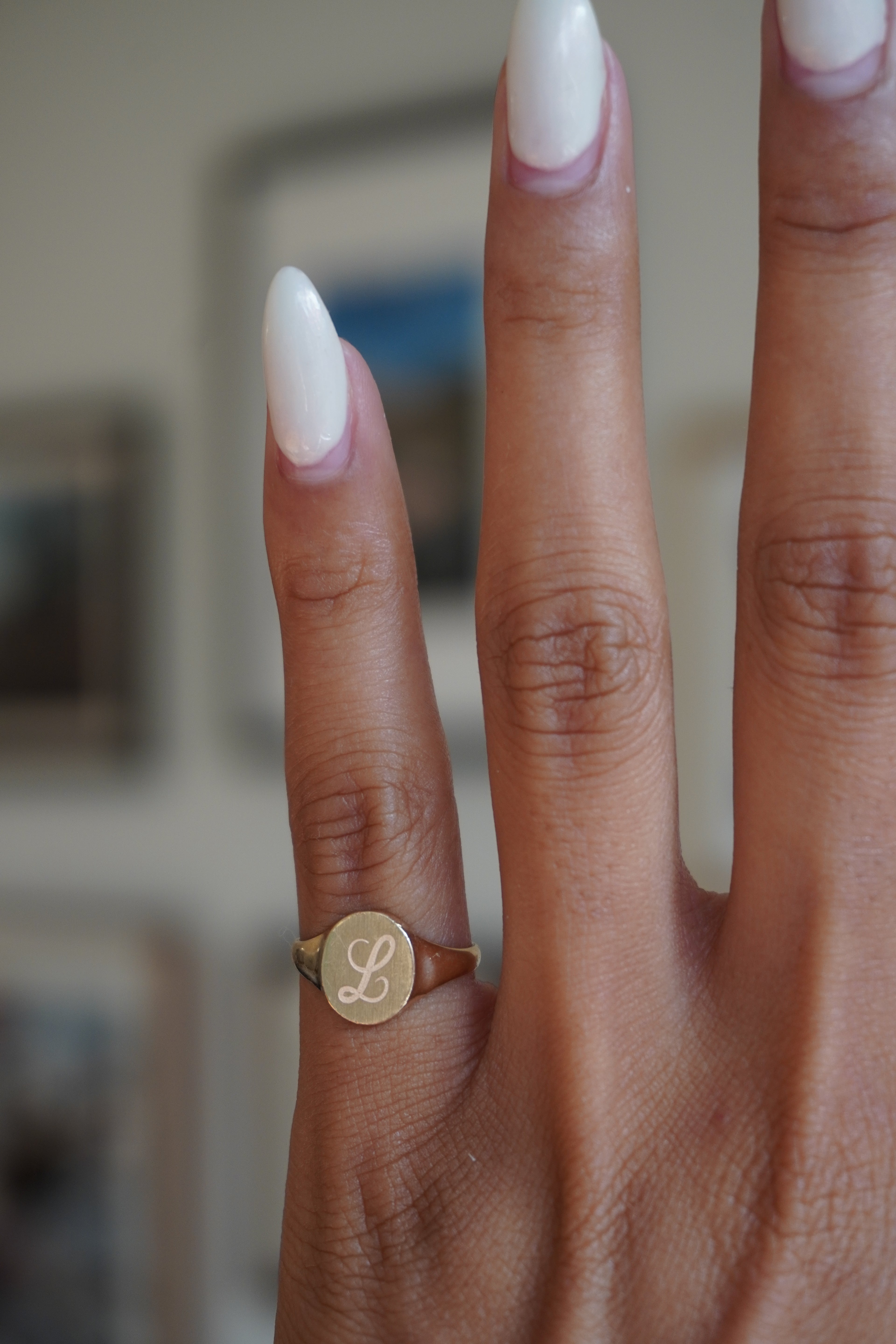10K Yellow Gold "L" Initial Pinky Signet Ring Sz 3.5
