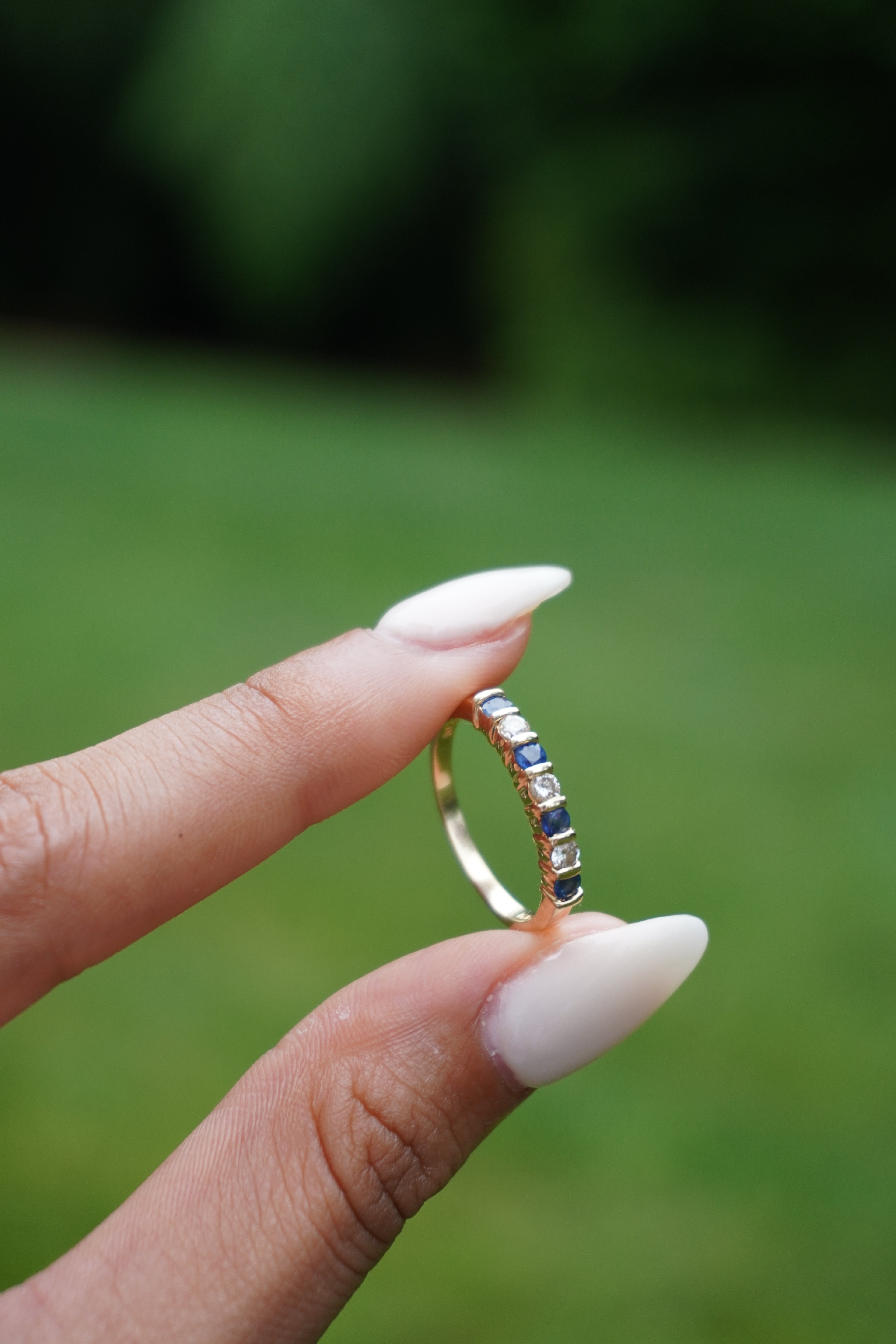 14K Yellow Gold Sapphire Diamond Stacker Sz 7 (2.1 grams)