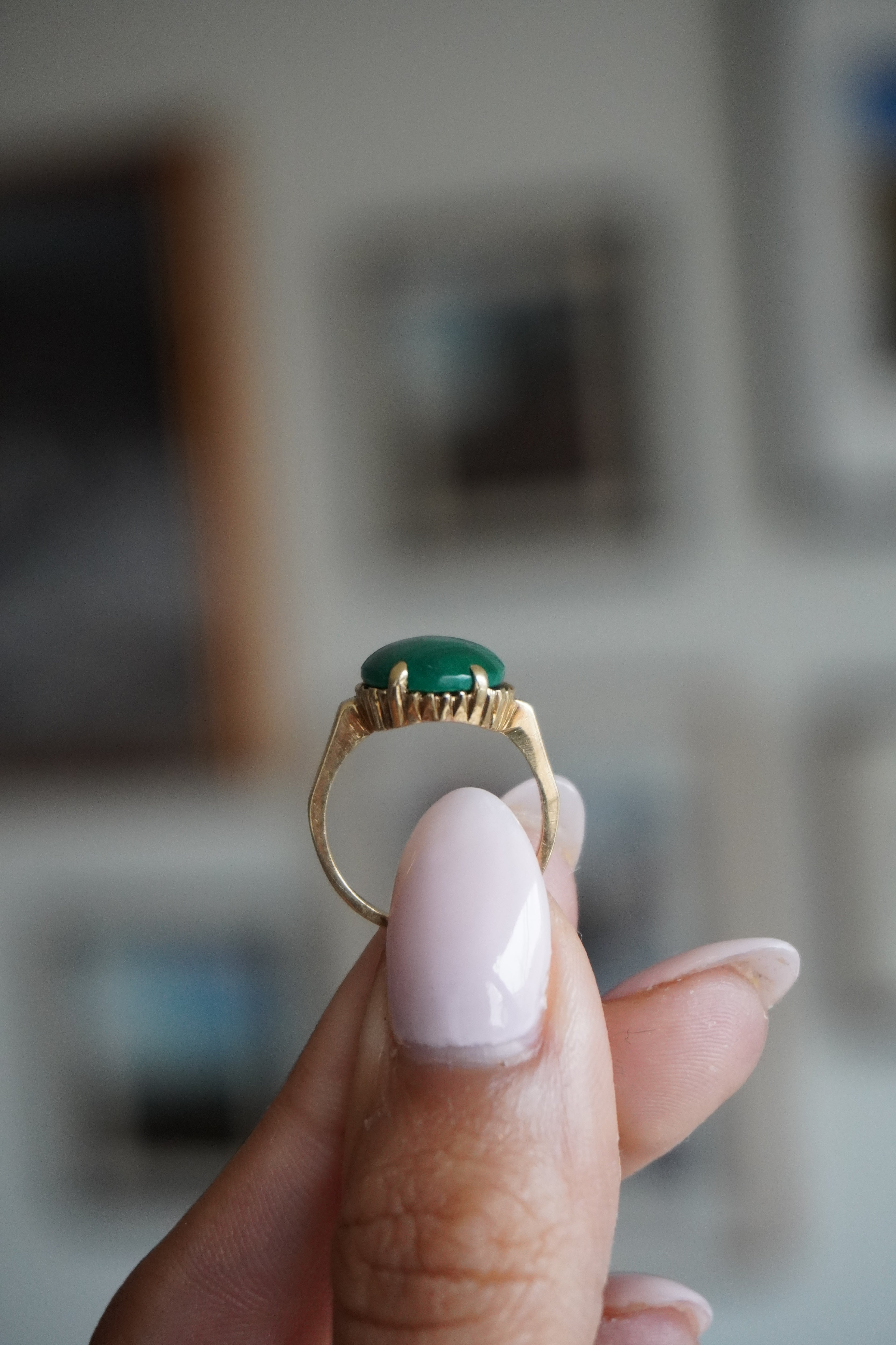 10K Yellow Gold Malachite Ring Sz 4.75