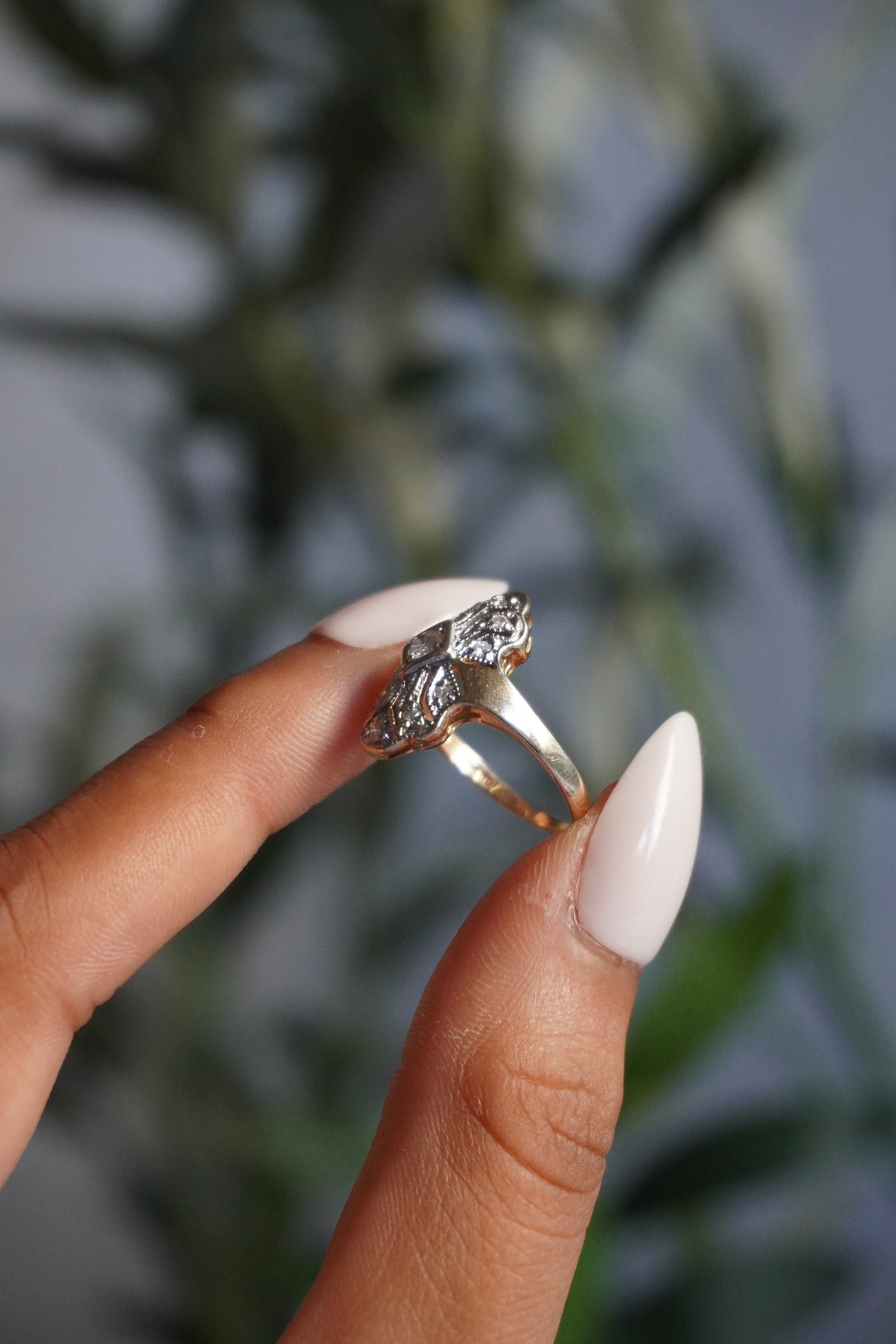 14K Yellow Gold Diamond (0.25 ctw) Filigree Ring Sz 5 (3 g)