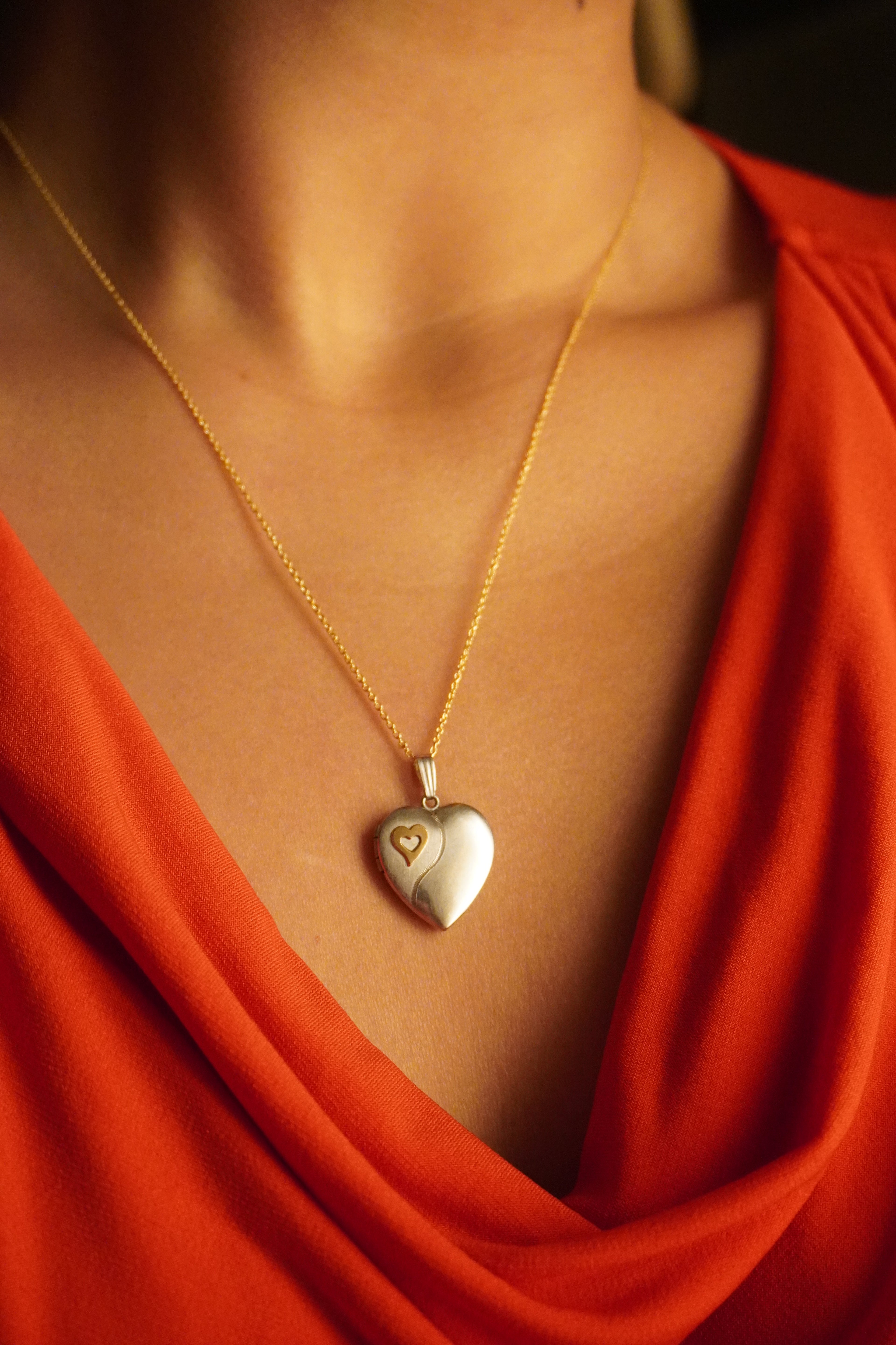 14K Yellow Gold Sterling Silver Heart Locket