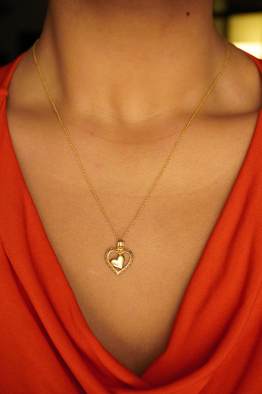 14K Yellow Gold Double Heart Pendant