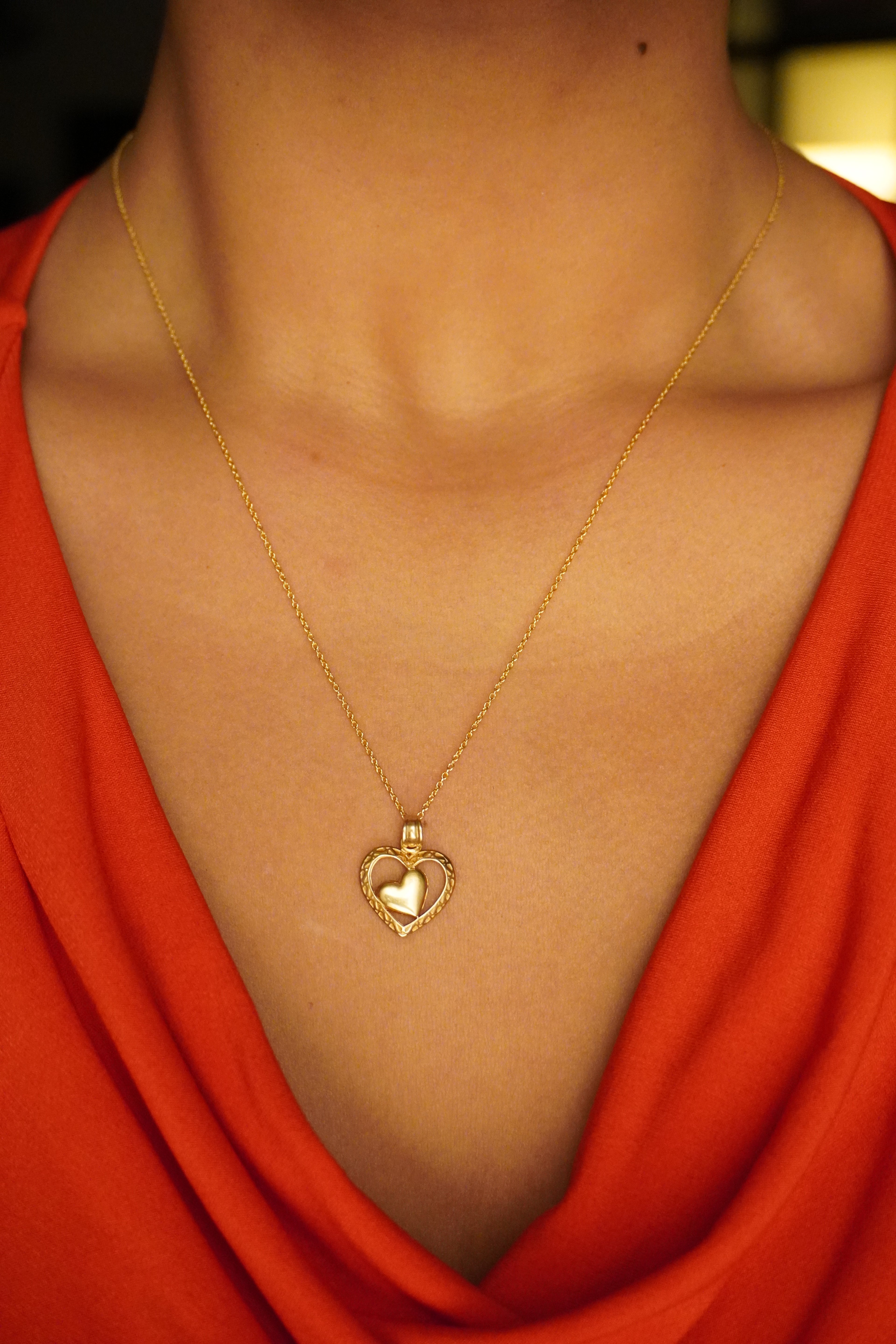 14K Yellow Gold Double Heart Pendant