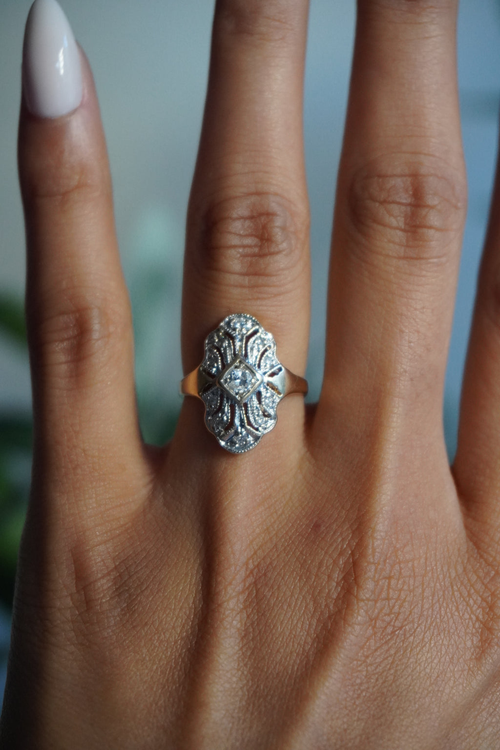 14K Yellow Gold Diamond (0.25 ctw) Filigree Ring Sz 5 (3 g)