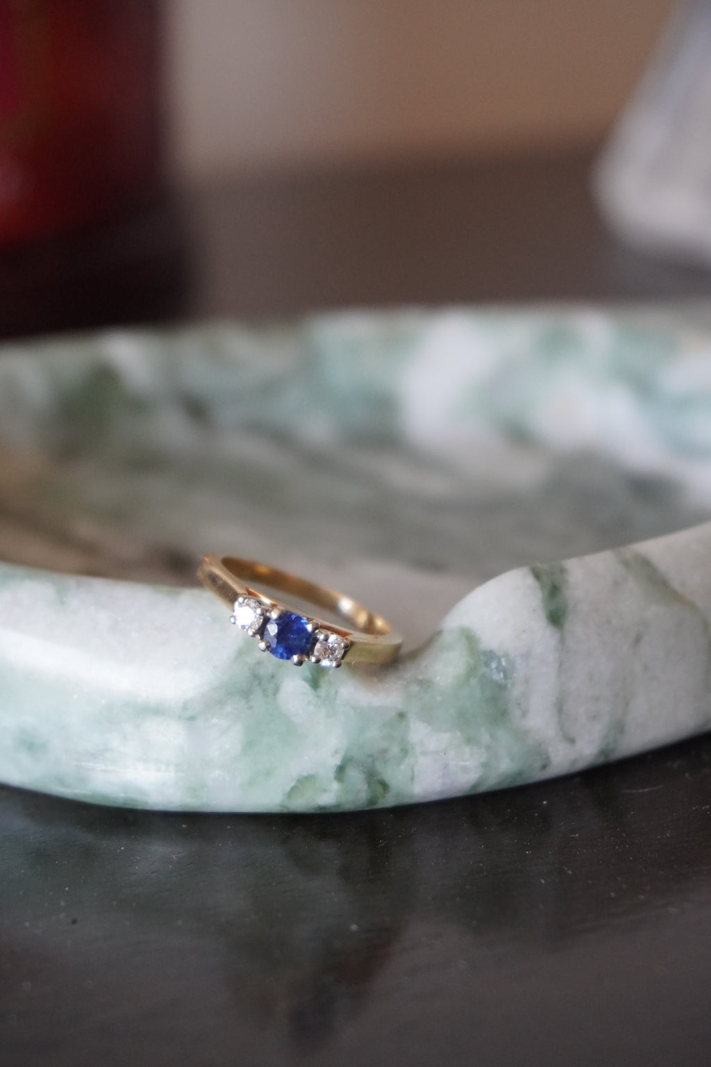 14K Yellow Gold Diamond Sapphire Ring Sz 6.25