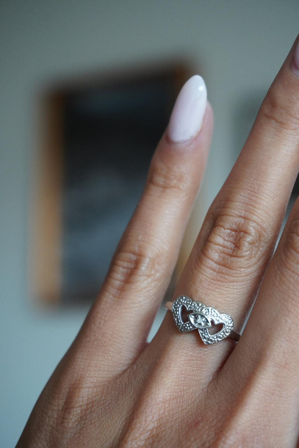 10K White Gold Diamond Heart Ring Sz 5