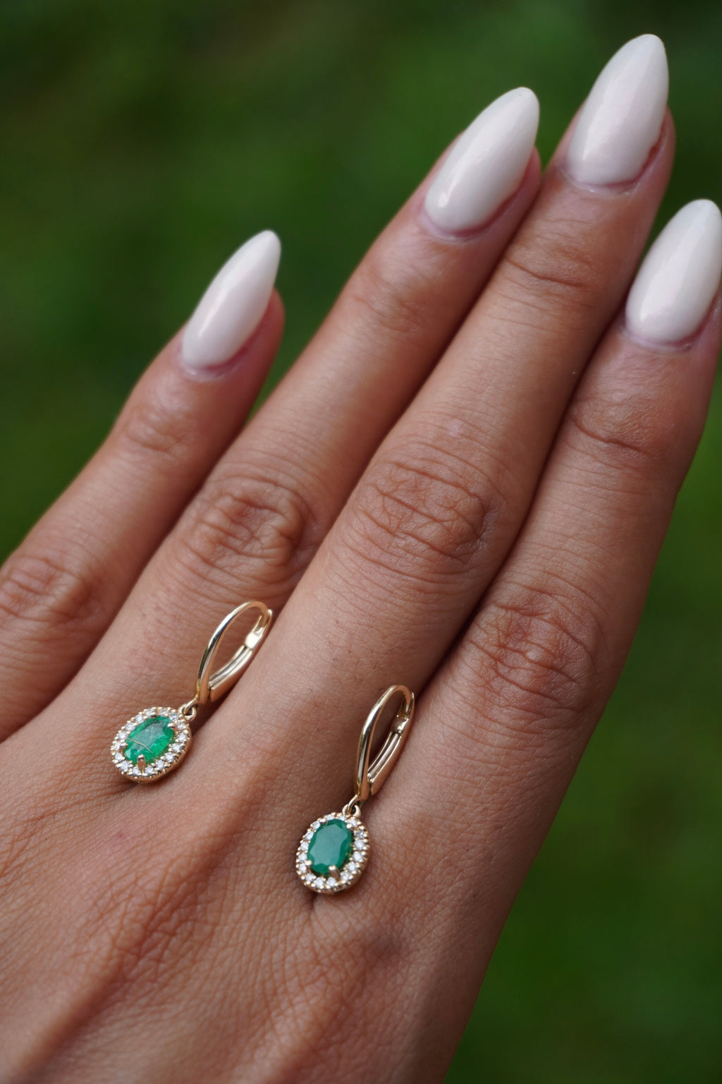 14K Yellow Gold Emerald (0.80 ctw) Diamond (0.24 ctw) Lever Back Earrings .55”