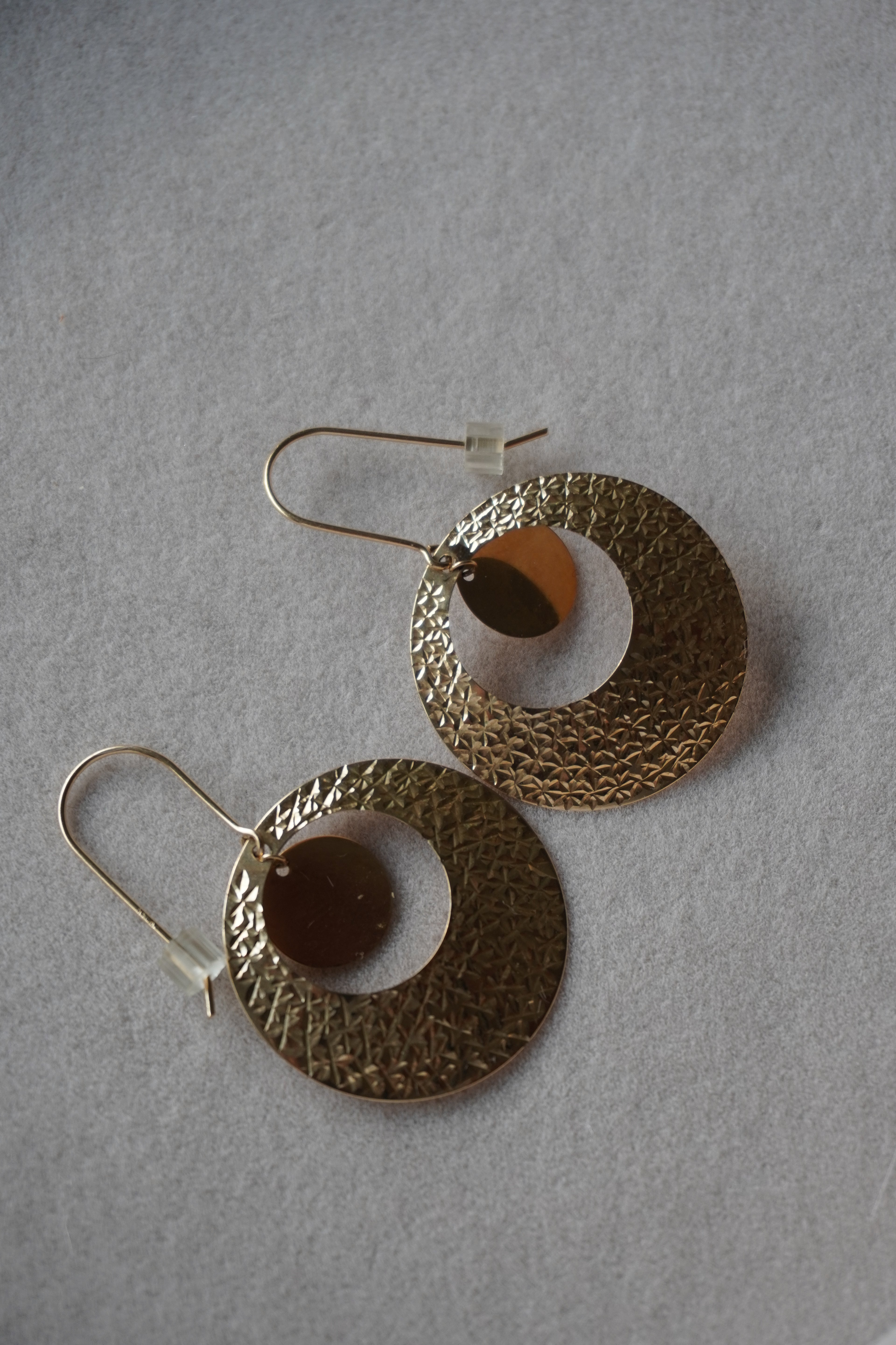 14K Yellow Gold Dangle Hoop Earrings (Silicone Backs)