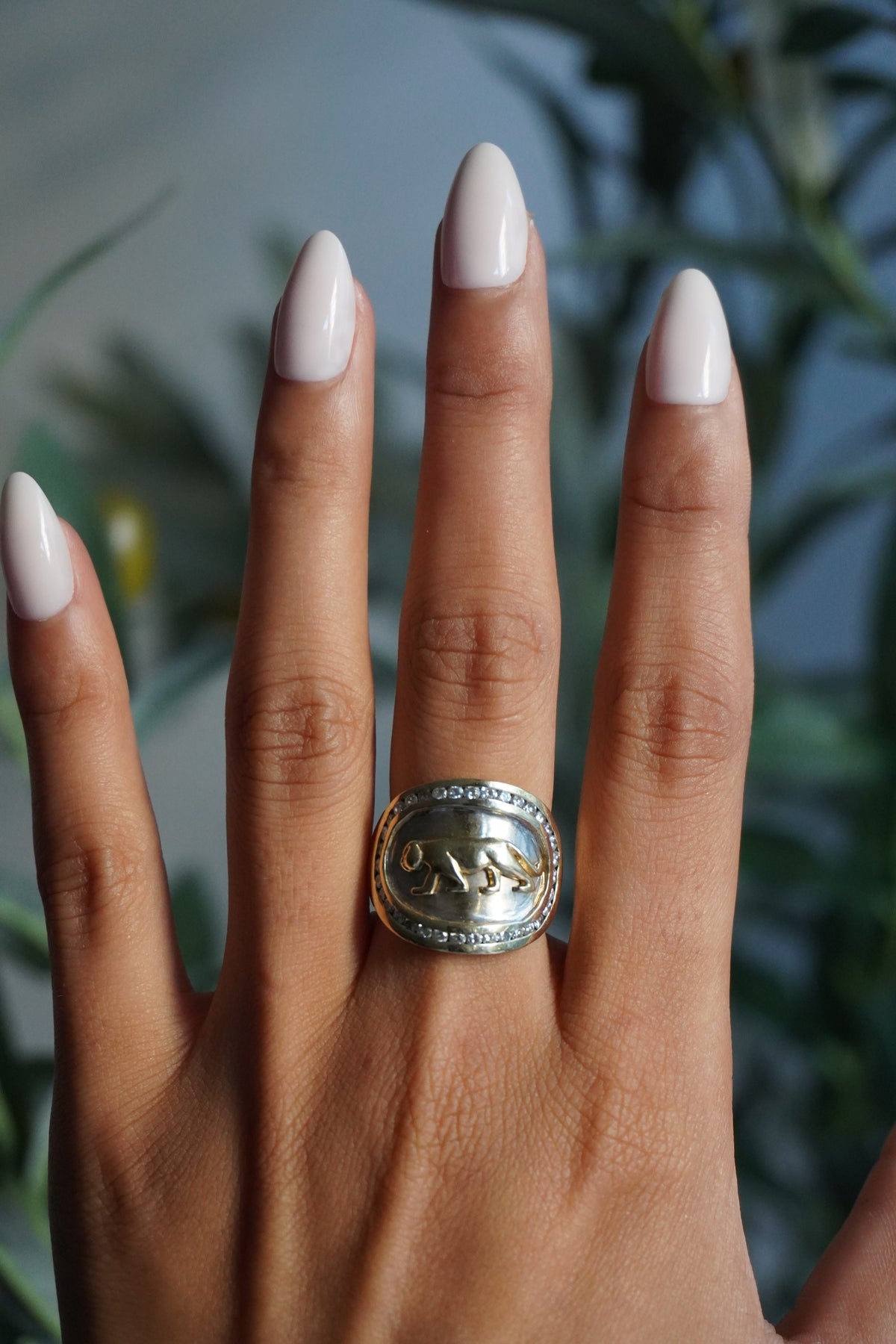 14K Two Tone Panther Diamond (~0.70 ctw) Ring Sz 6.75 (9.56 g)