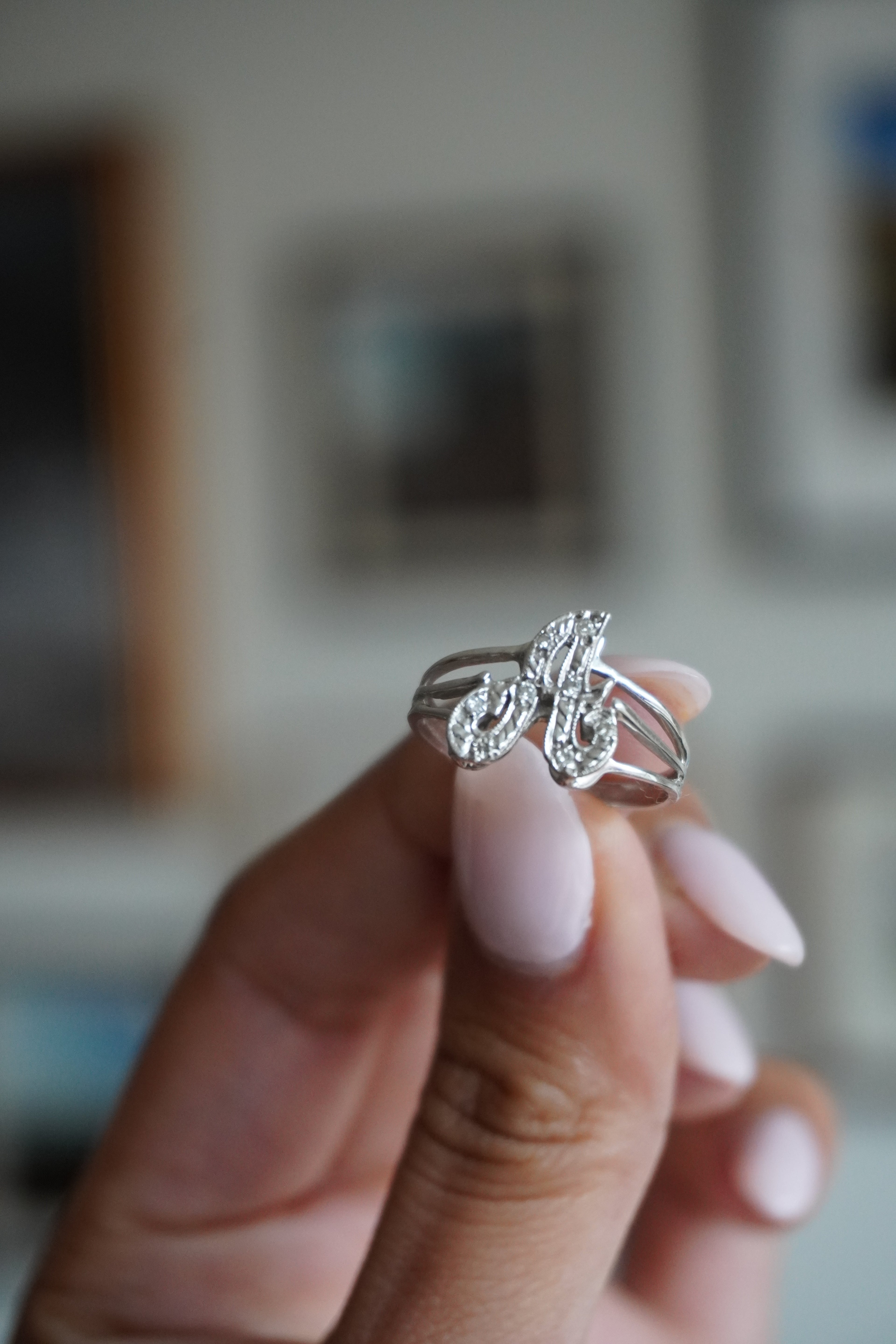 14K White Gold Diamond "A" Initial Ring Sz 8