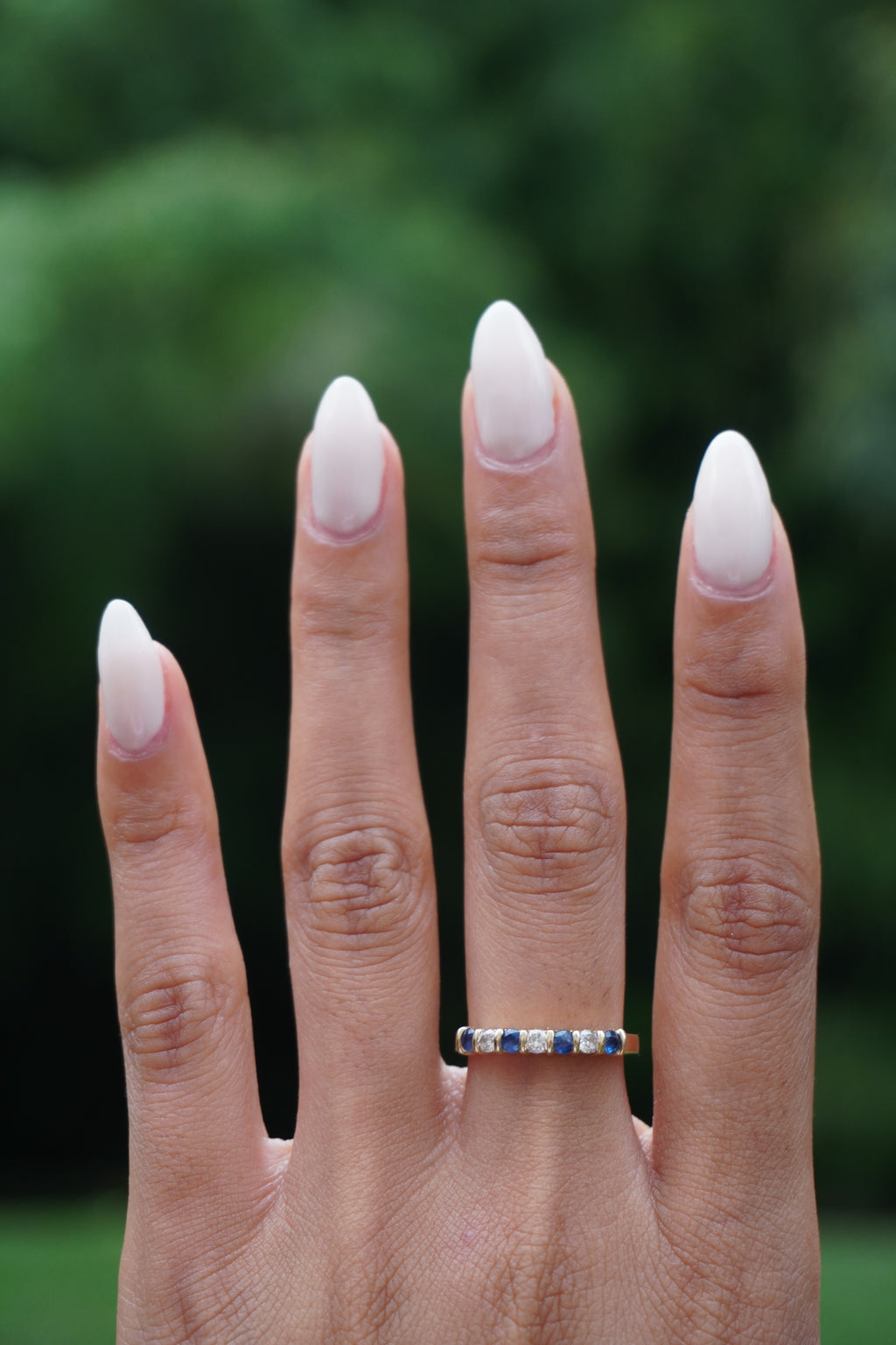 14K Yellow Gold Sapphire Diamond Stacker Sz 7 (2.1 grams)