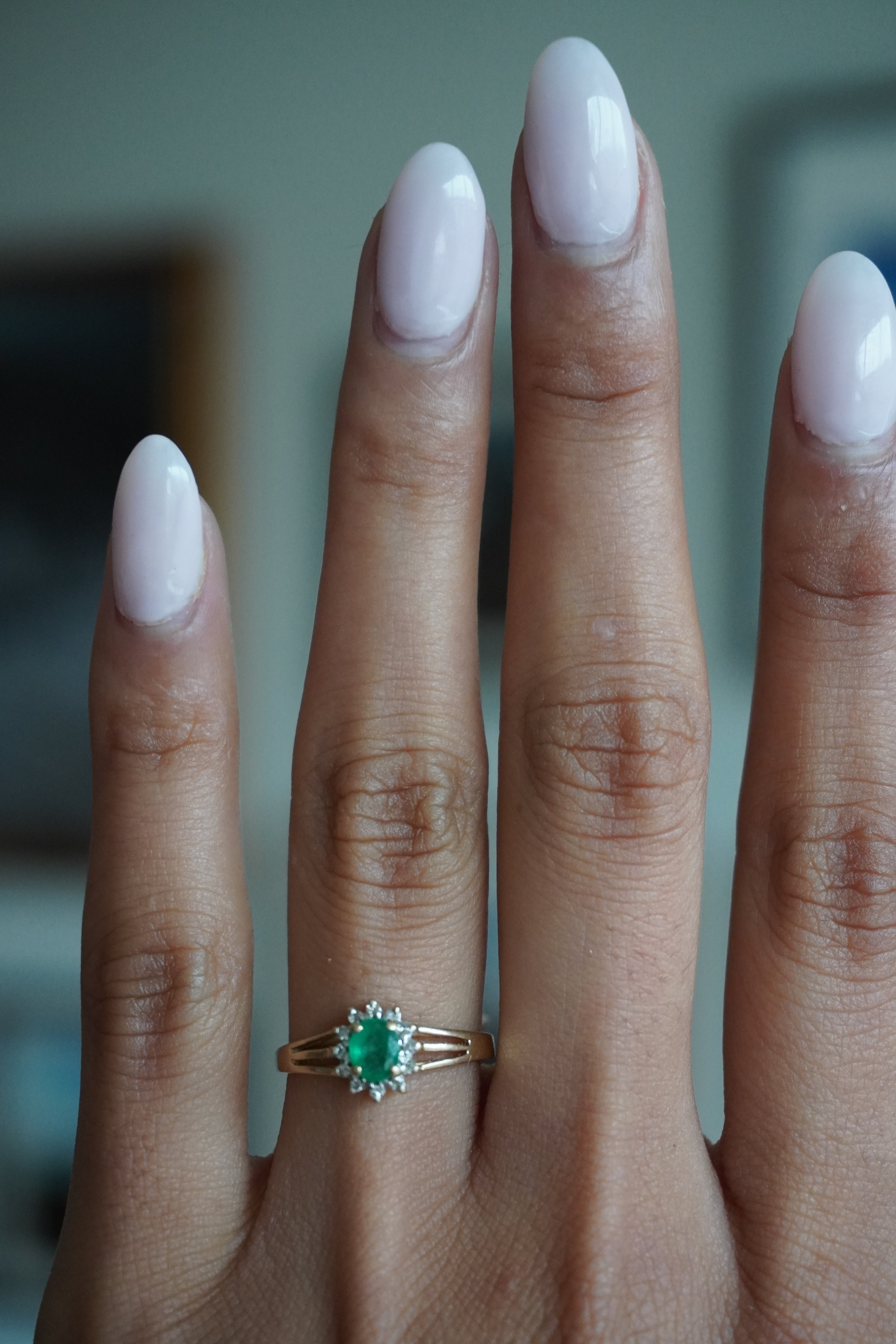 10K Yellow Gold Emerald Diamond Ring Sz 5.5