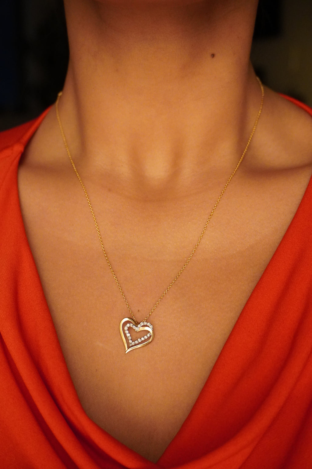 10K Yellow & White Gold Diamond Heart Pendant