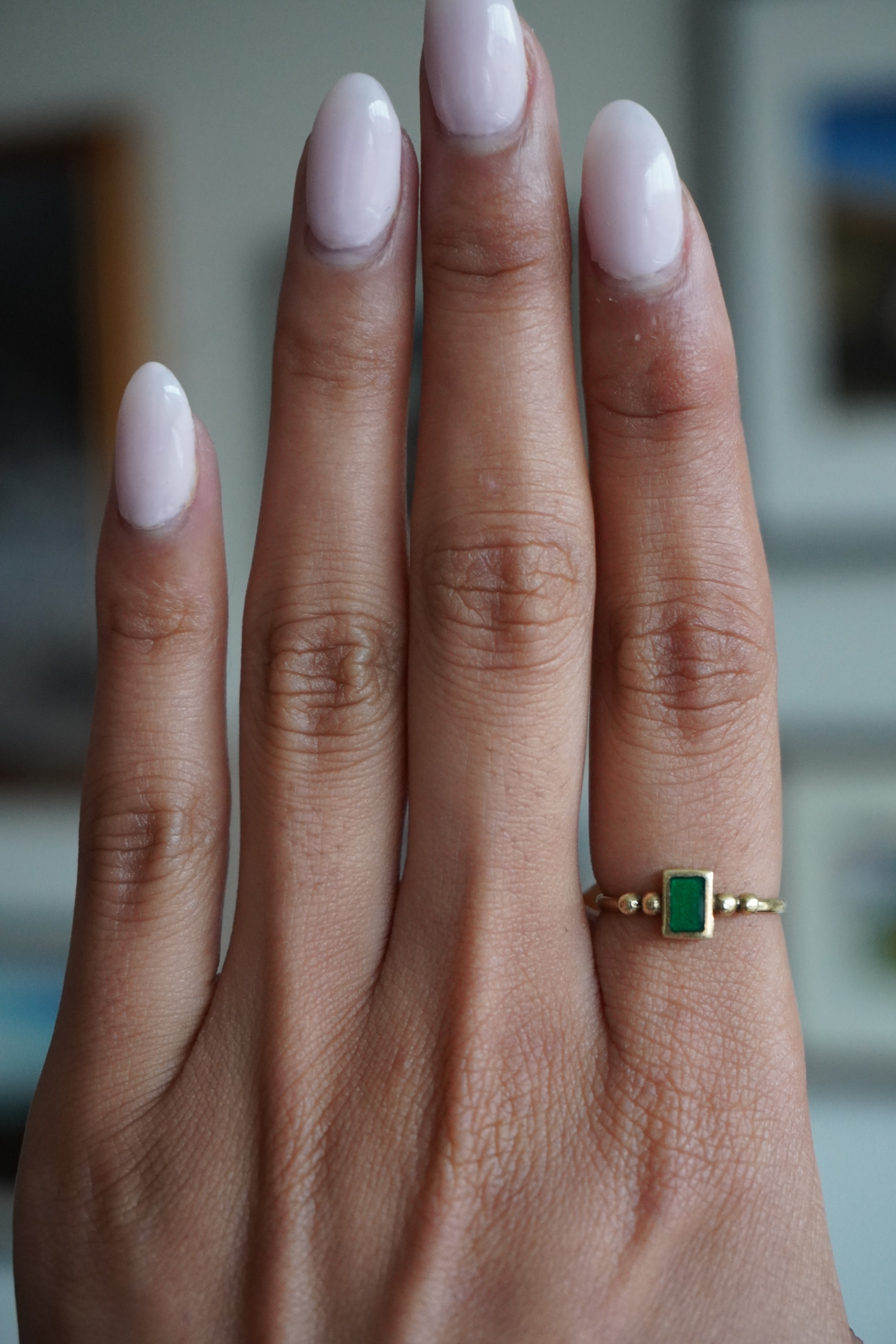 14K Yellow Gold Green Enamel Ring Sz 6