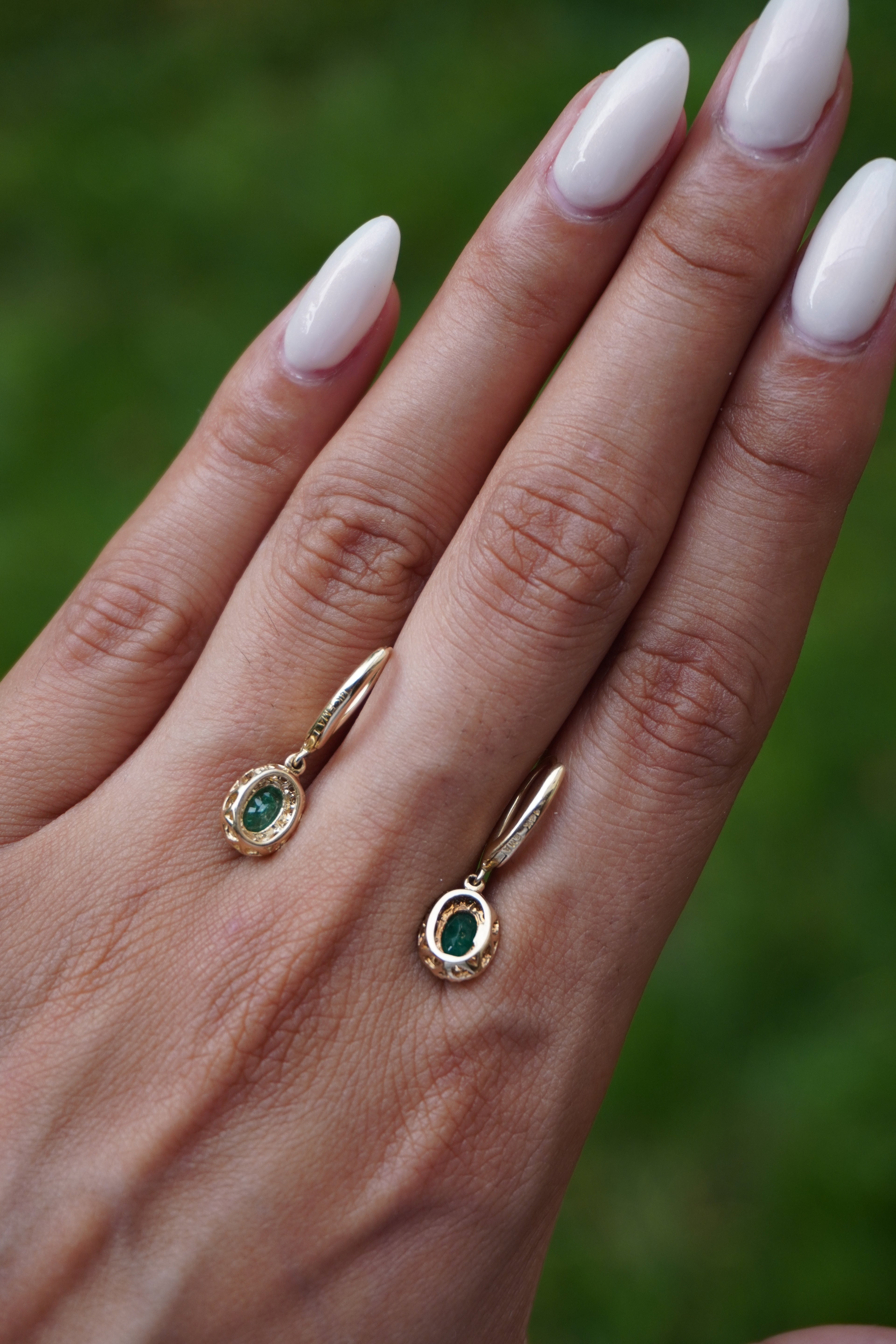14K Yellow Gold Emerald (0.80 ctw) Diamond (0.24 ctw) Lever Back Earrings .55”