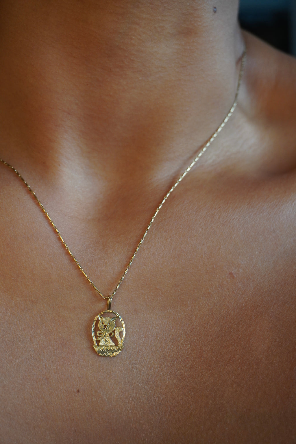 14K Yellow Gold Cat Basket Pendant