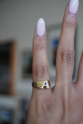 14K Yellow Gold Initial 'A' Diamond Ring Sz 3.25