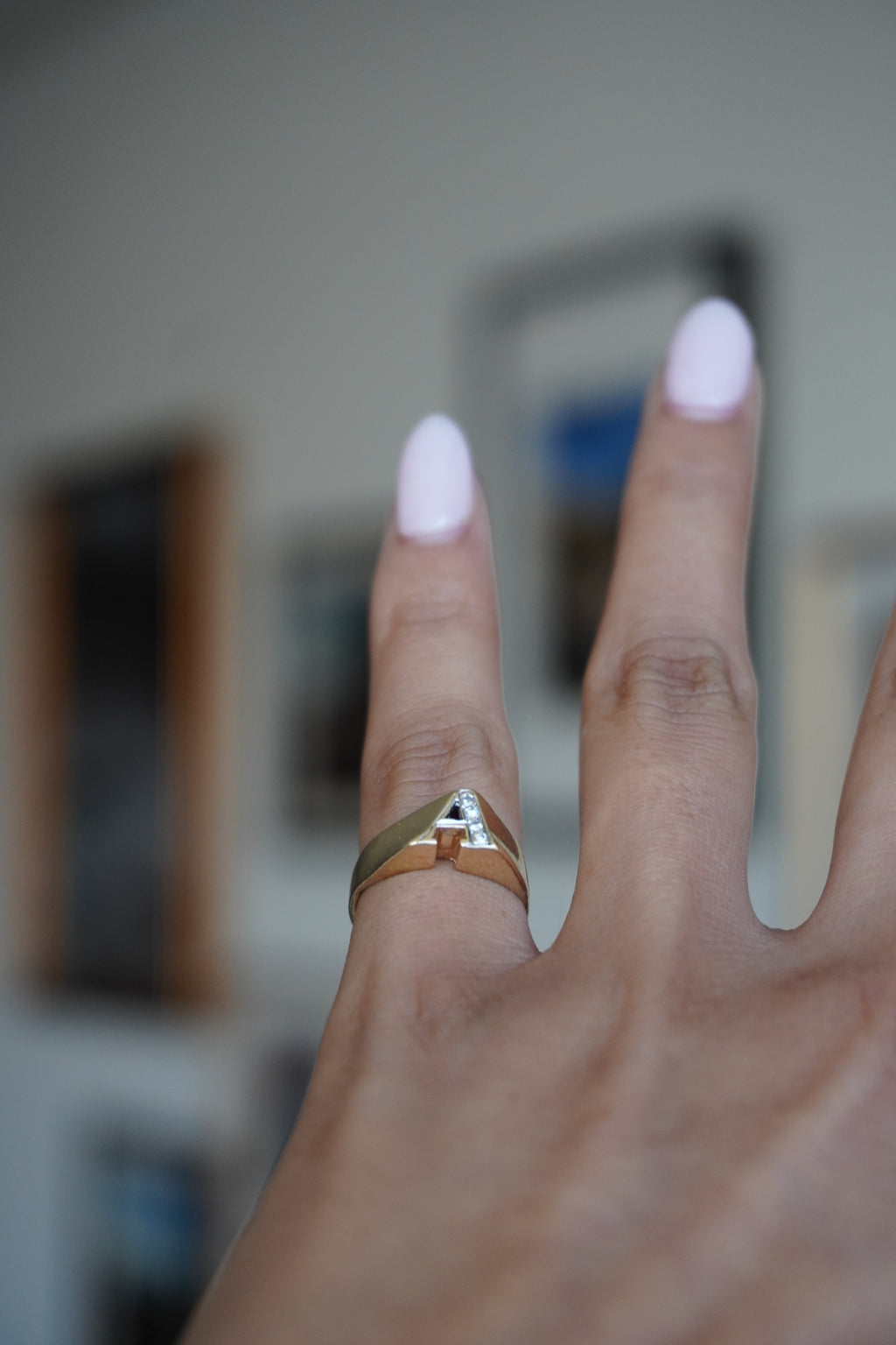 14K Yellow Gold Initial 'A' Diamond Ring Sz 3.25