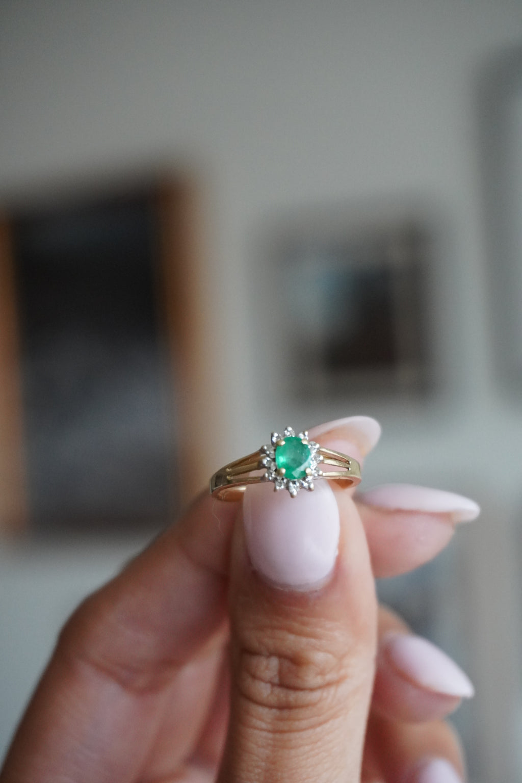 10K Yellow Gold Emerald Diamond Ring Sz 5.5
