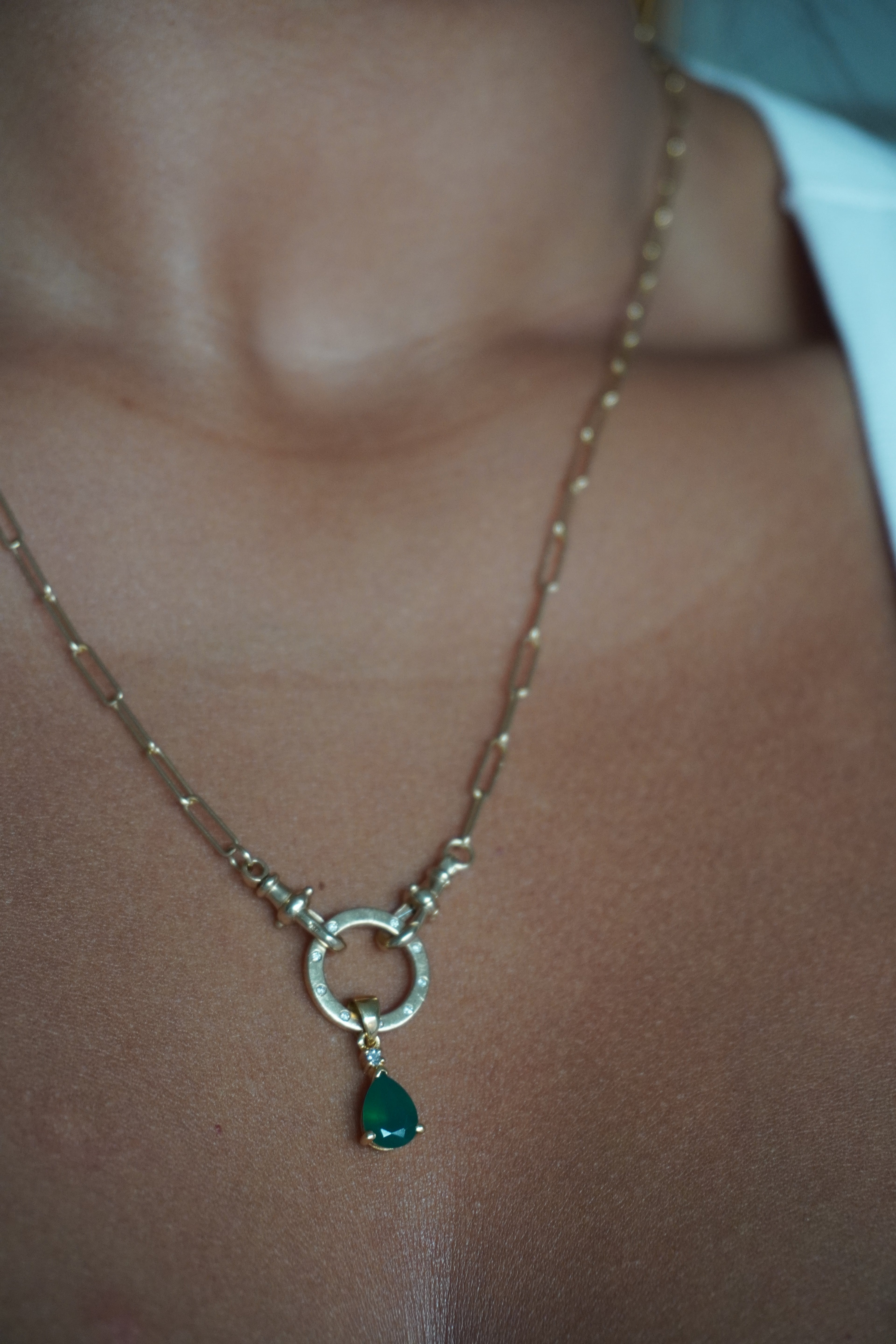 18K Yellow Gold Emerald Diamond Pendant
